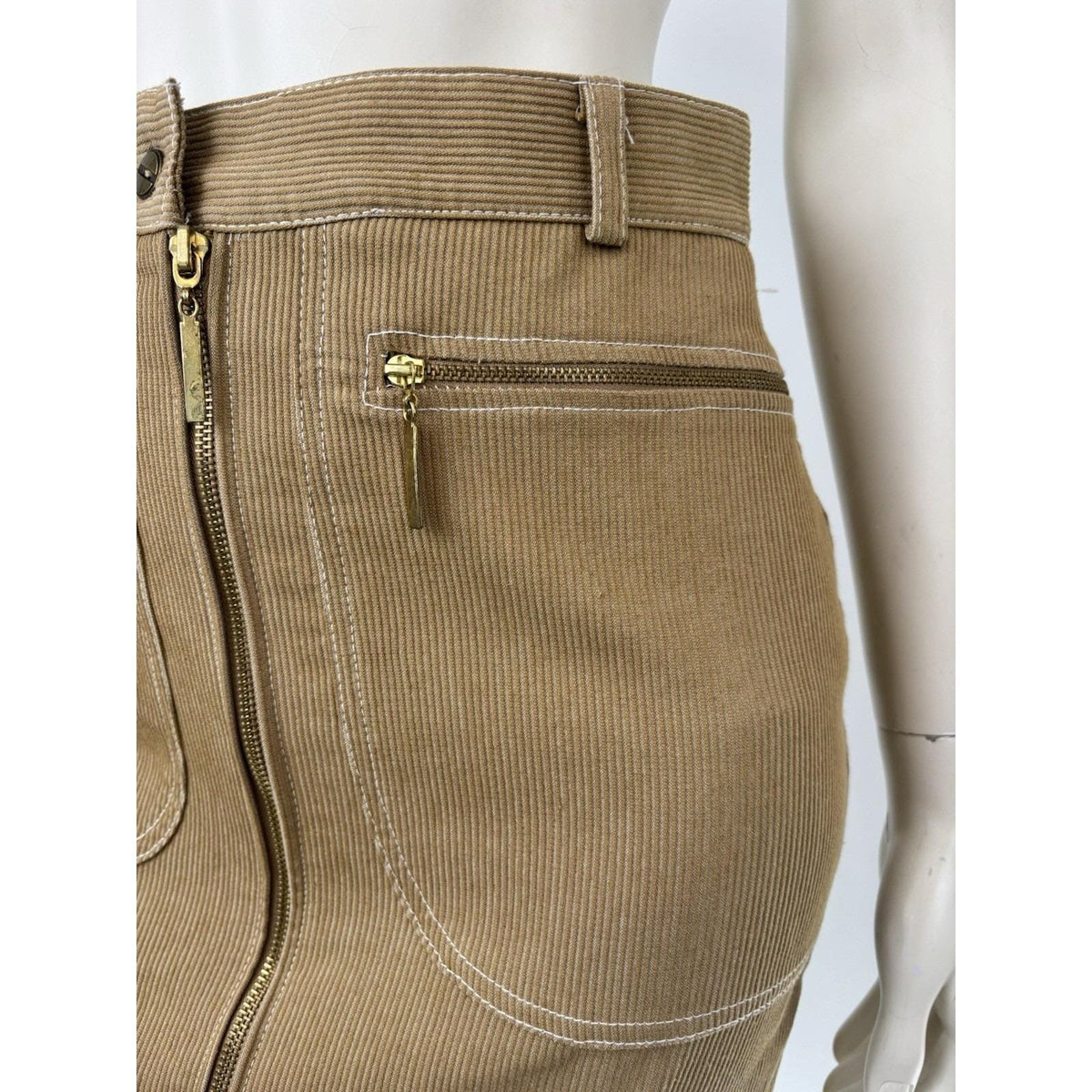 Vintage Escalade Paris Beige Pencil Skirt Front Zipper Office Siren Womens Small