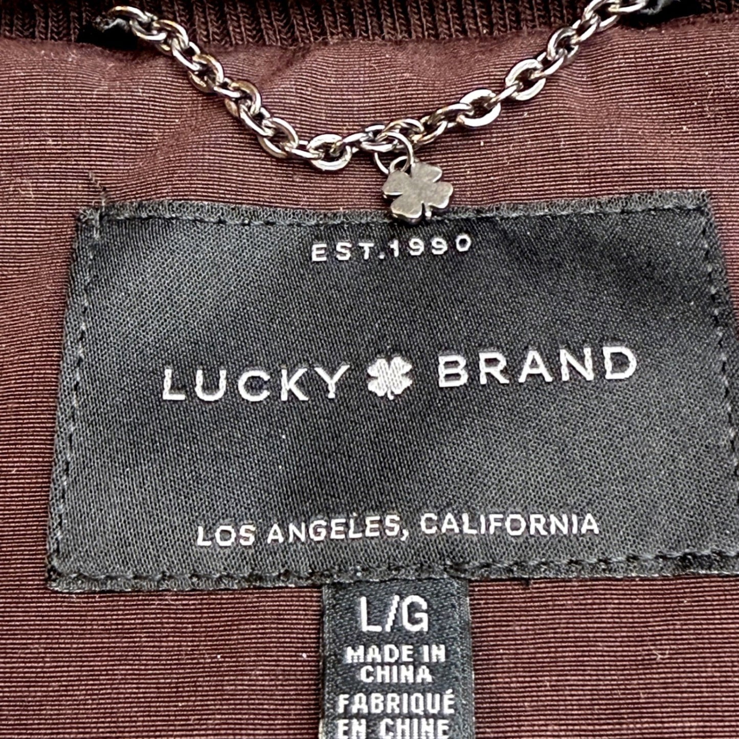 Lucky Brand Quilted Hooded Parka Jacket Burgundy Full Zip Pockets Womens Medium