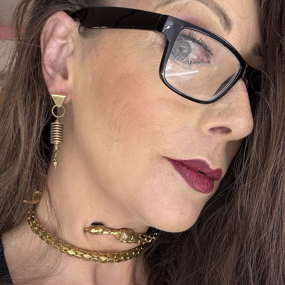Biko Gold Drop Earrings Triangle Stud Post Back Art to Wear SteamPunk Geometric