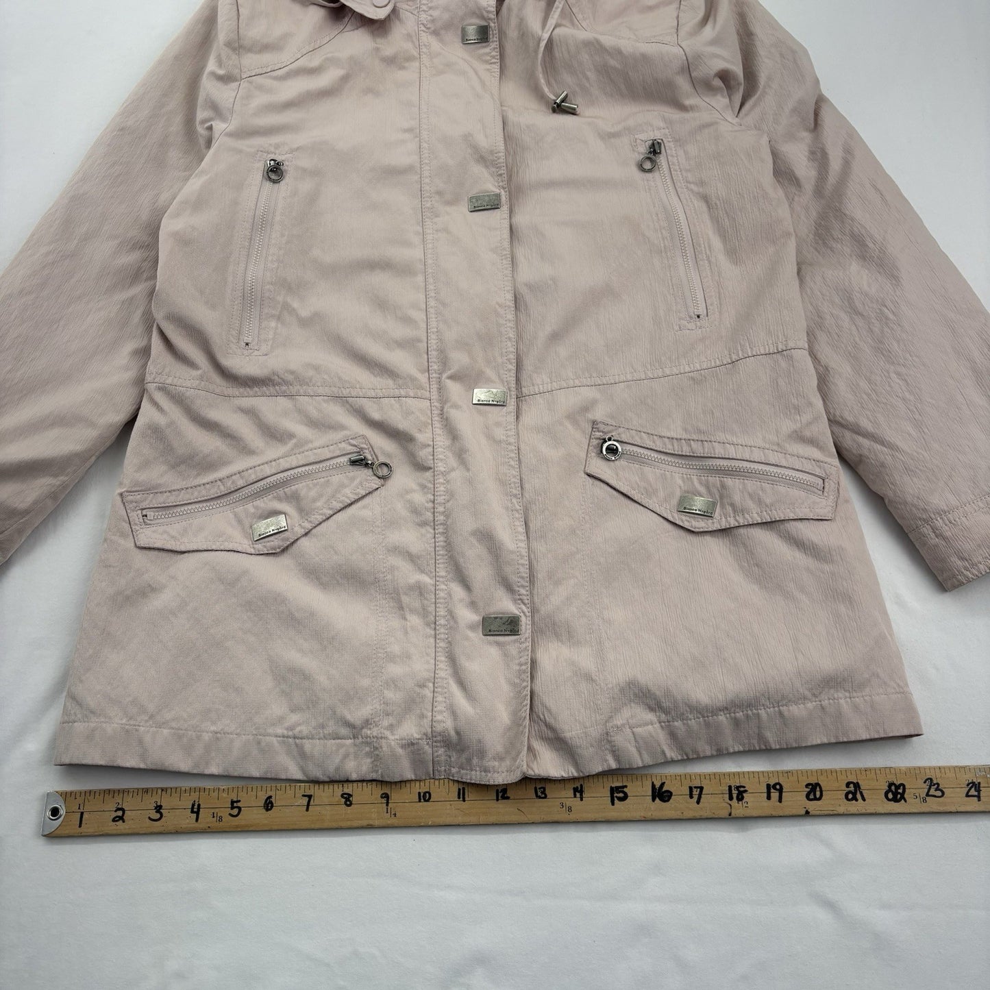 Womens Pastel Pink Jacket Lightweight Coat Y2K Windbreaker Travelcore Sz Md Hood