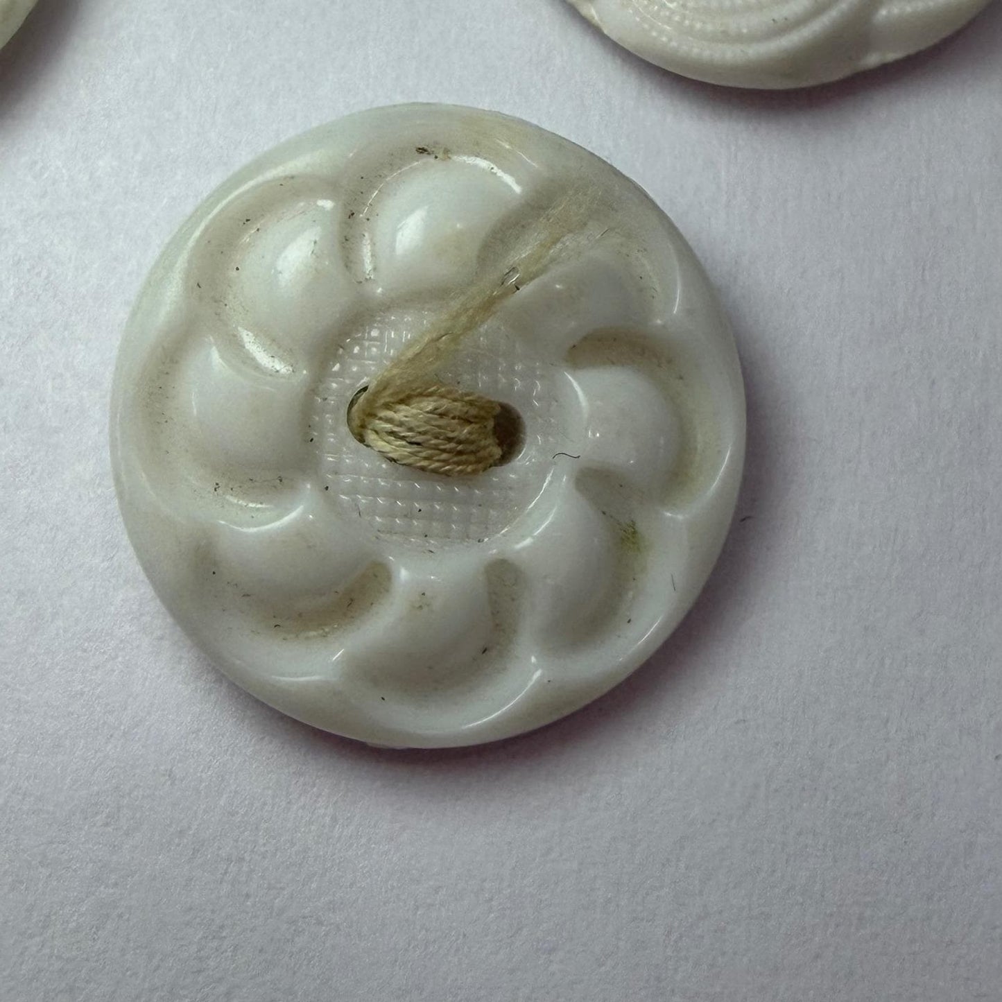 Antique Milk Glass Buttons Mixed Lot Floral Sunburst Victorian White 2Hole 36pc