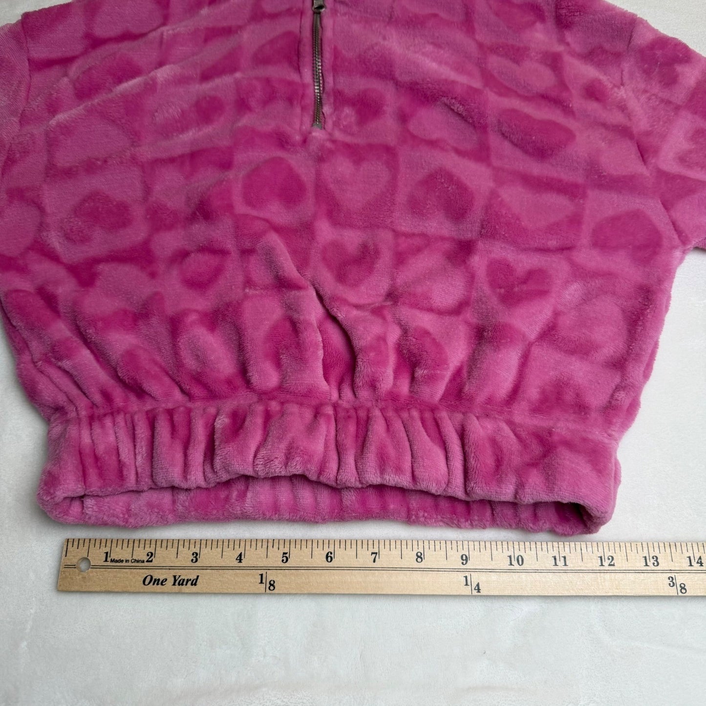 NOBO Pink Heart Pullover Plush Fleece Cropped Quarter Zip XS princesscore Y2K