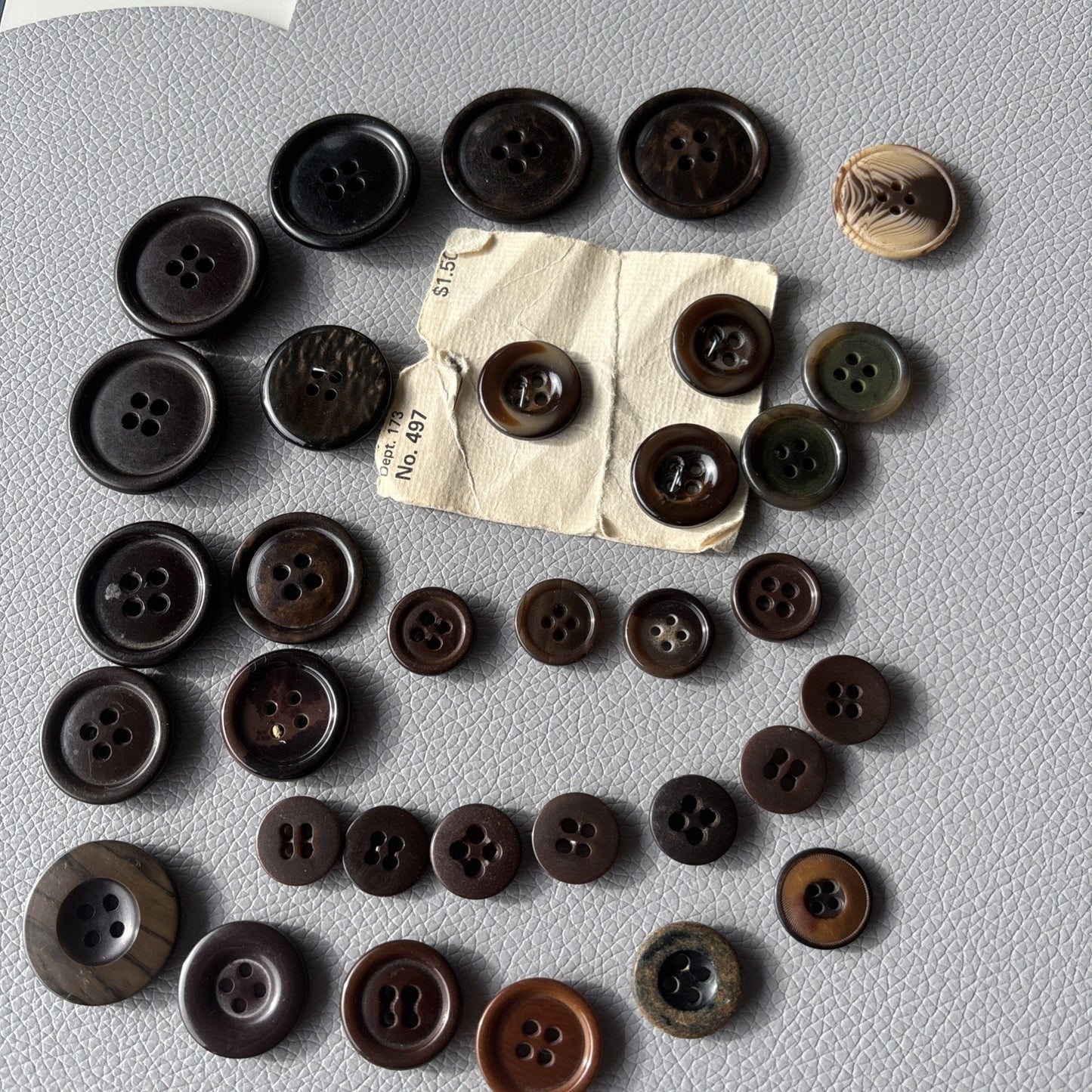 Vintage Brown Button Lot Early Plastics 4 Hole Round Jackets Shirts Sewing