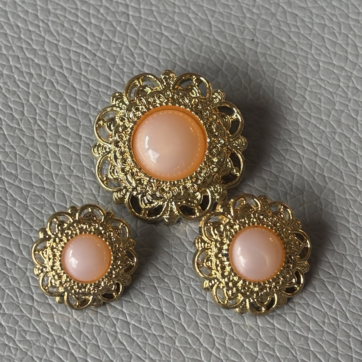 Contemporary Gold Filigree Cabochon Button Lot Pink Aqua Frosted Retro Style Set