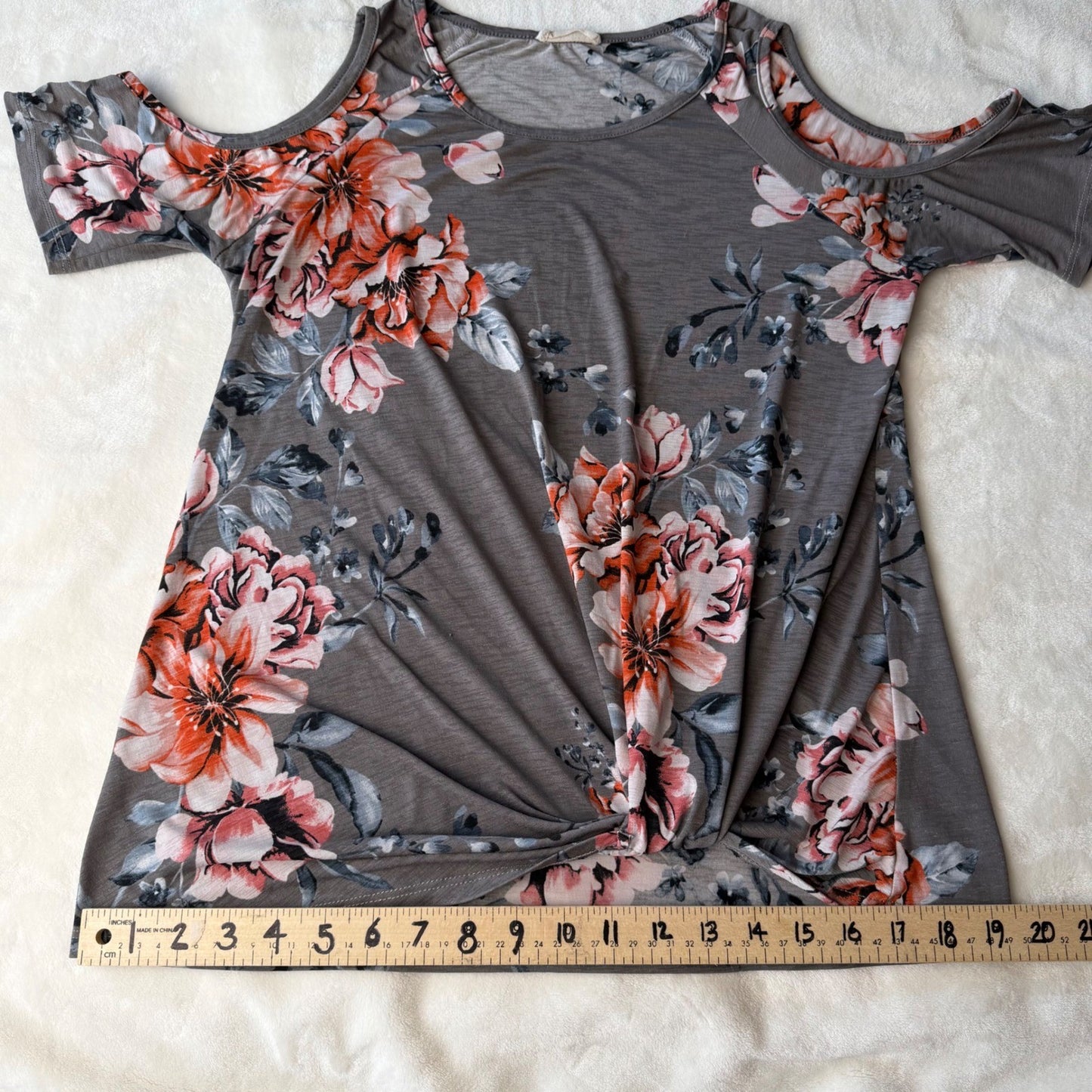 Cotton Bleu Floral Cold Shoulder Top Twist Knot Soft Girl Summer Boho Small