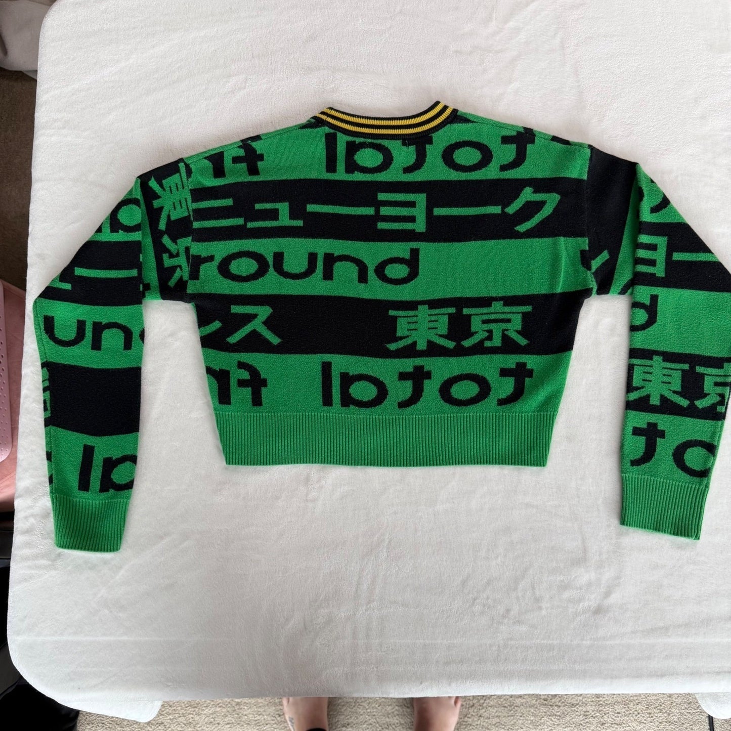 Tokyo Graphic Green Black Crop Sweater Y2K Streetwear Harajuku Grunge Sz Small