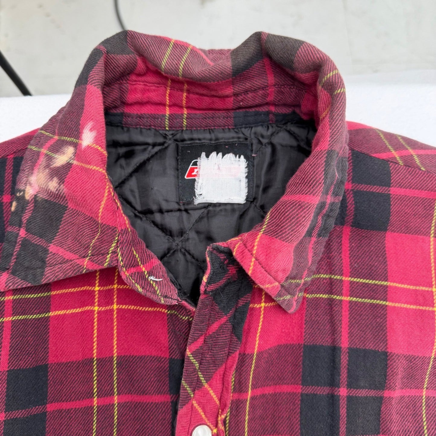 Dickies Mens Red Black Plaid Flannel Shirt Distress workwear Size Small thrashed