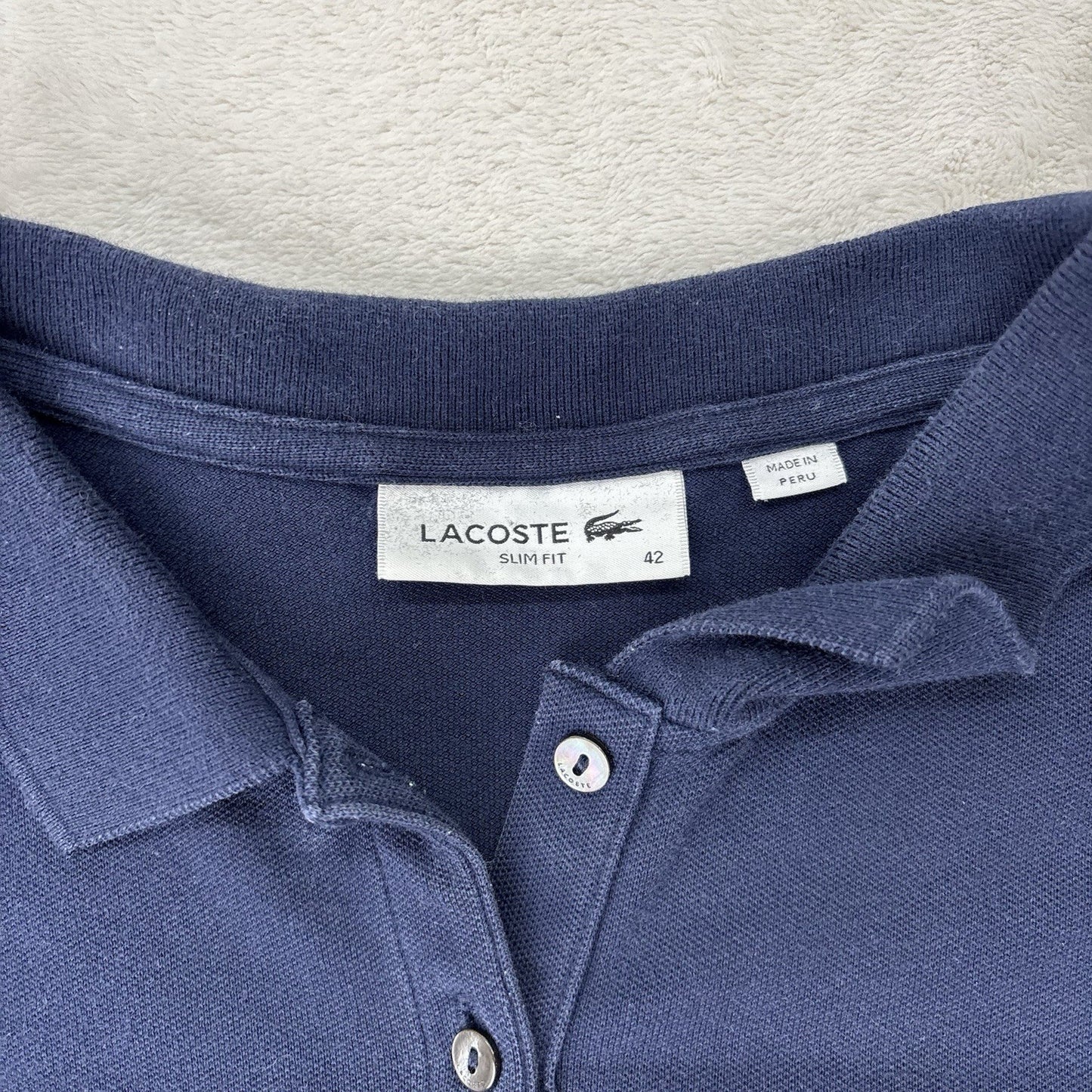 Lacoste Slim Fit Women’s Polo Shirt Navy Blue Size 42 Short Sleeve Classic Croc