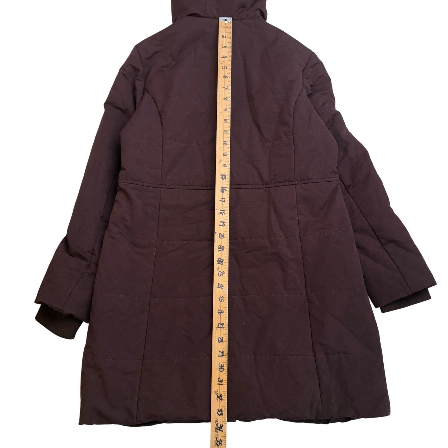 Lucky Brand Quilted Hooded Parka Jacket Burgundy Full Zip Pockets Womens Medium