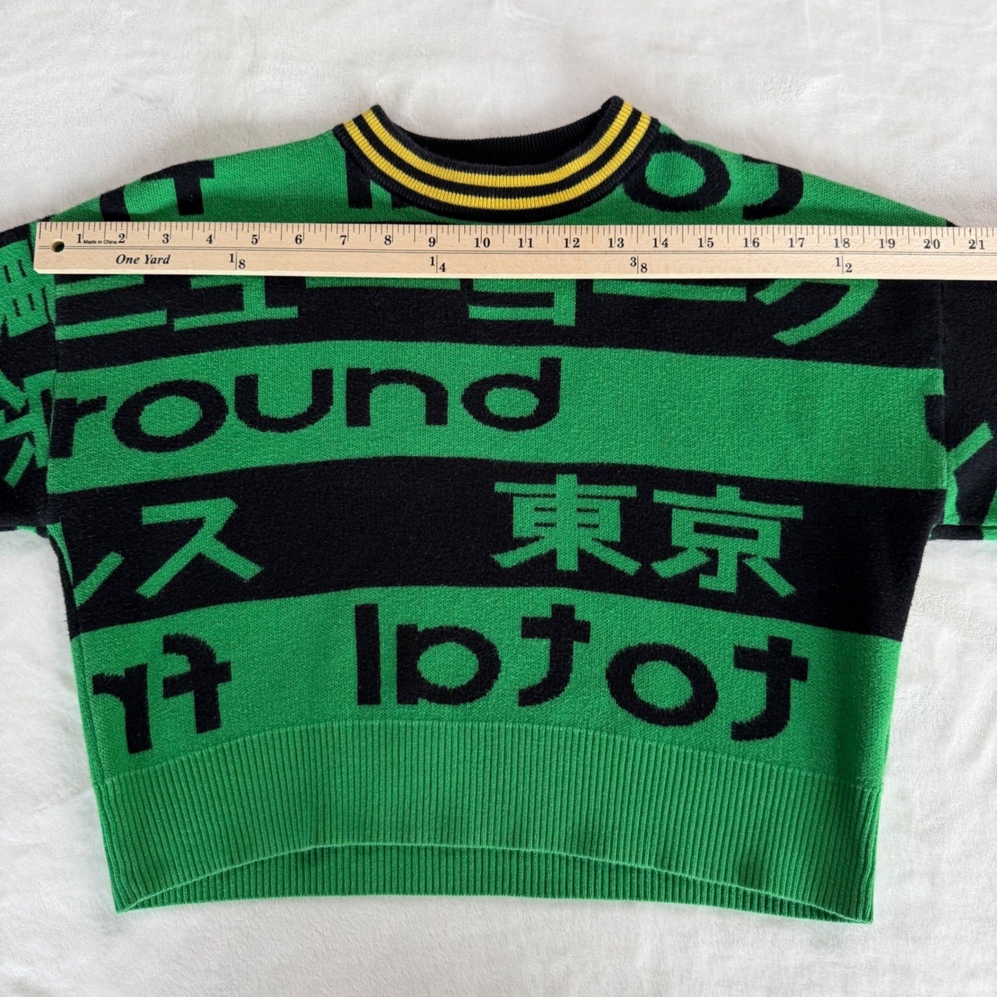 Tokyo Graphic Green Black Crop Sweater Y2K Streetwear Harajuku Grunge Sz Small