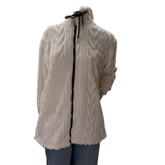 SHEIN White Sherpa Zip Up Hoodie Jacket Women's Medium Soft Fuzzy Faux Fur Zip