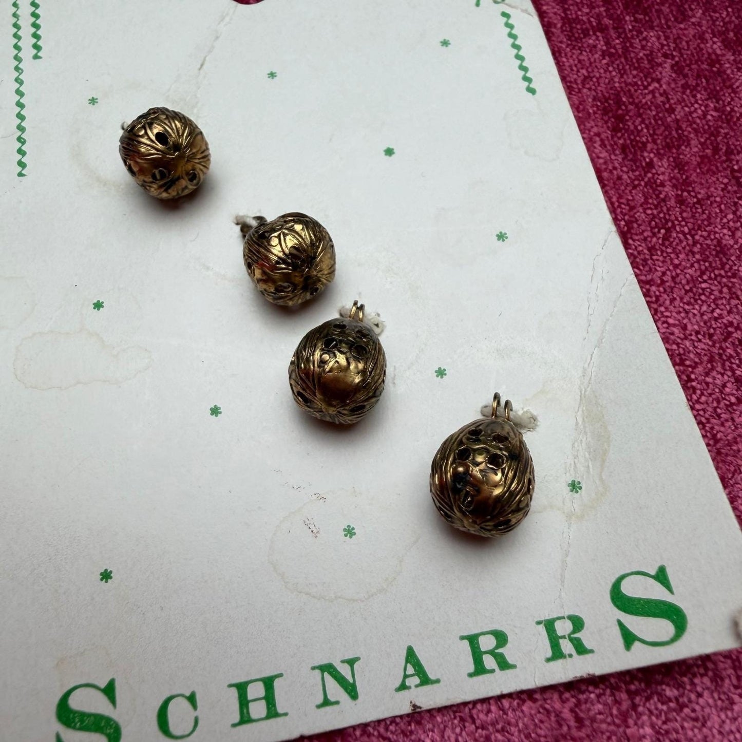 Schnarrs + Baycrest Vintage Gold Metal Buttons Filigree Polished Shank Lot 7pc