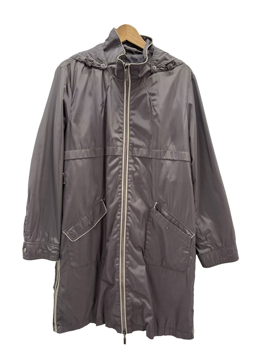 Hilary Radley Newyork Women's Taupe Jacket Zip Up Sz Large Hood Small Stain