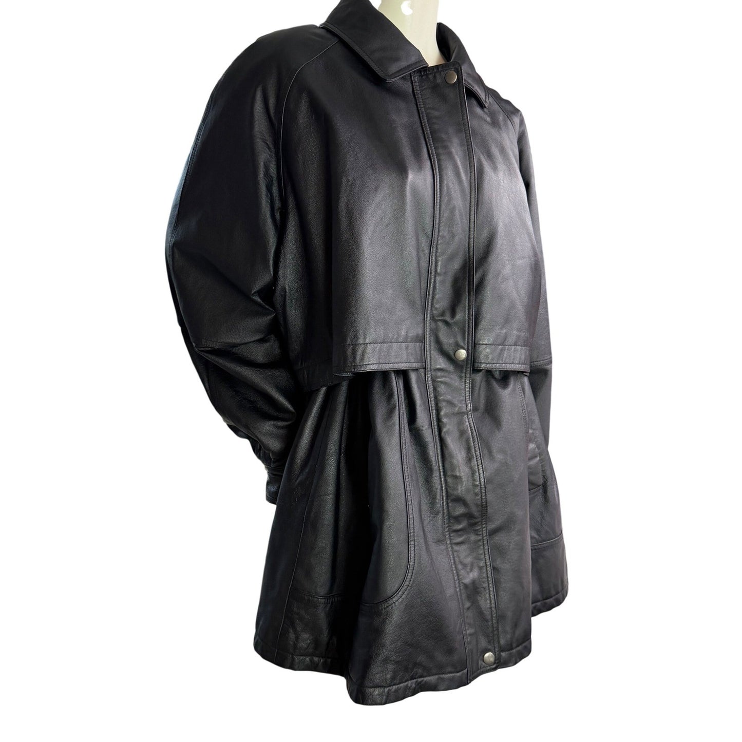 Vintage Black Leather Jacket 22W Plus Size Oversized Minimal Chic Soft