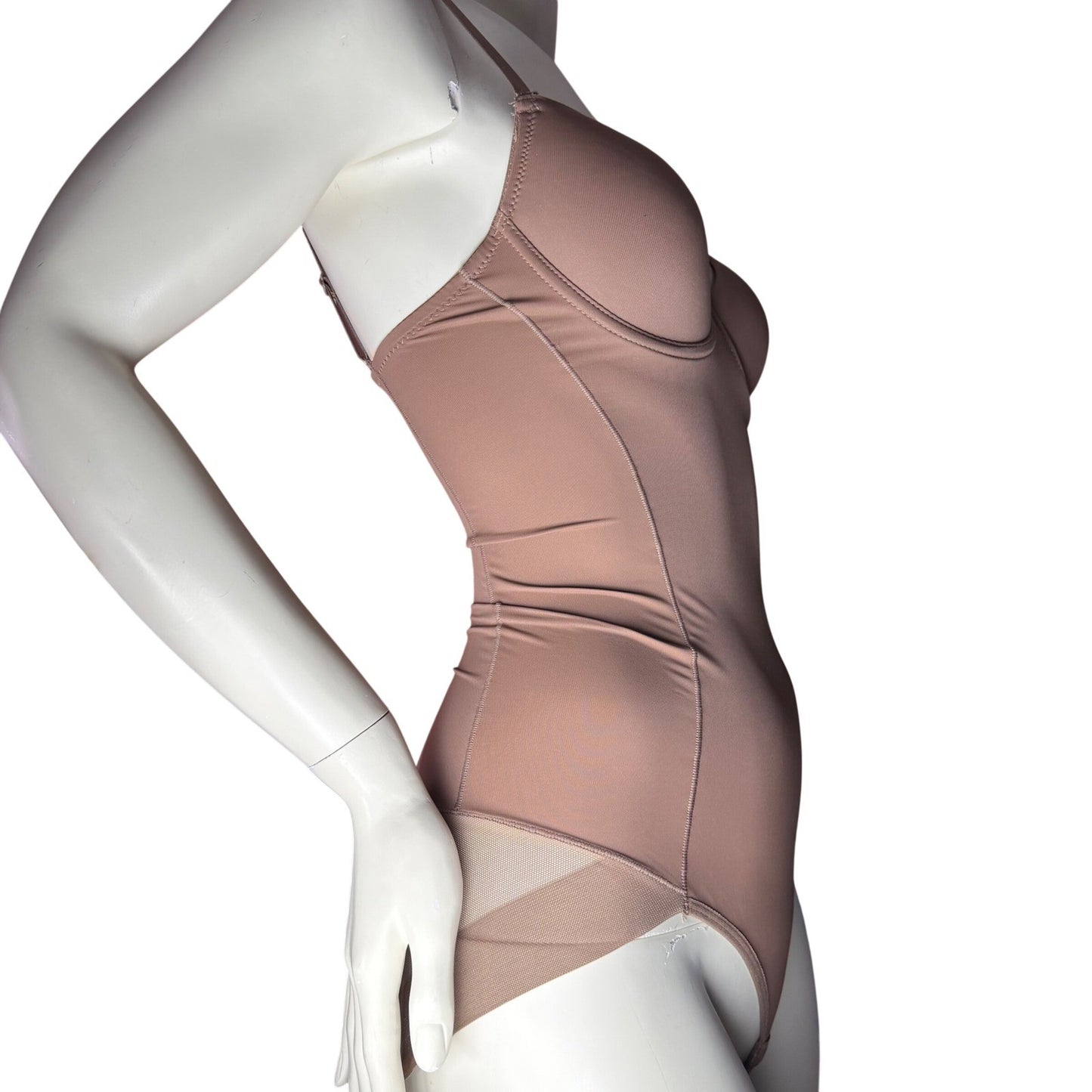 Shapewear Brown Bodysuit Bra Top Underwire Sculpting Mesh  Minimalist Baddie M/L