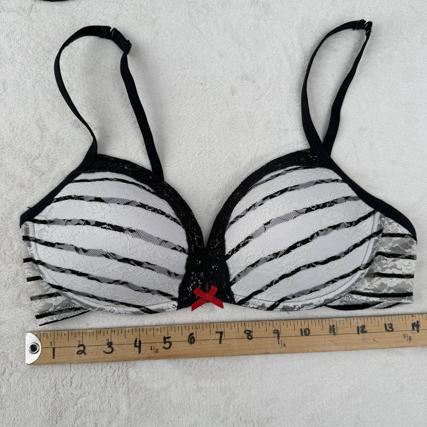 La Senza Perfectly Me Lace Bra Black White Stripe Underwire 36C Y2K Princesscore