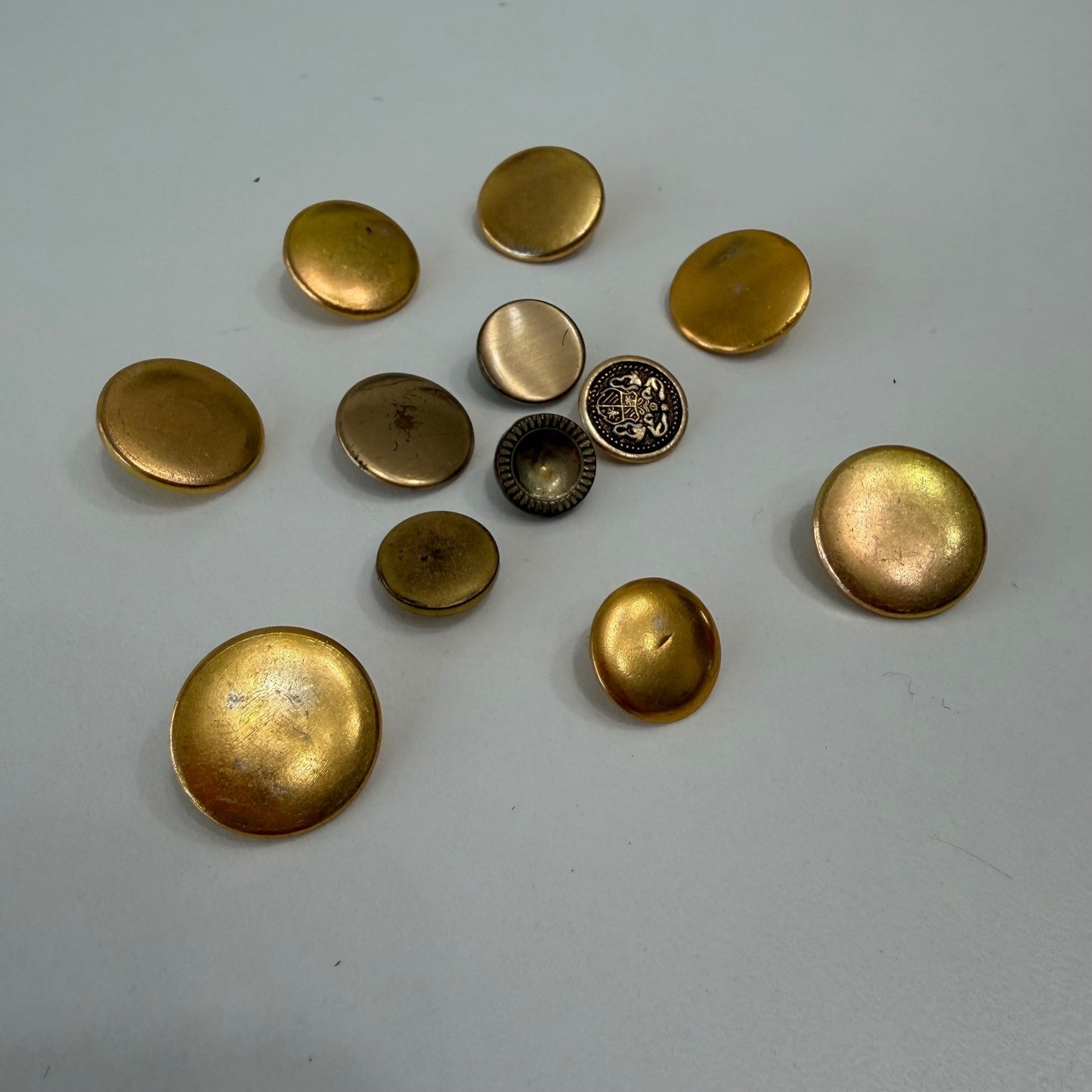 Vintage Gold Metal Buttons Set Large Dome Shank Mix Sewing Craft Lot Collectors