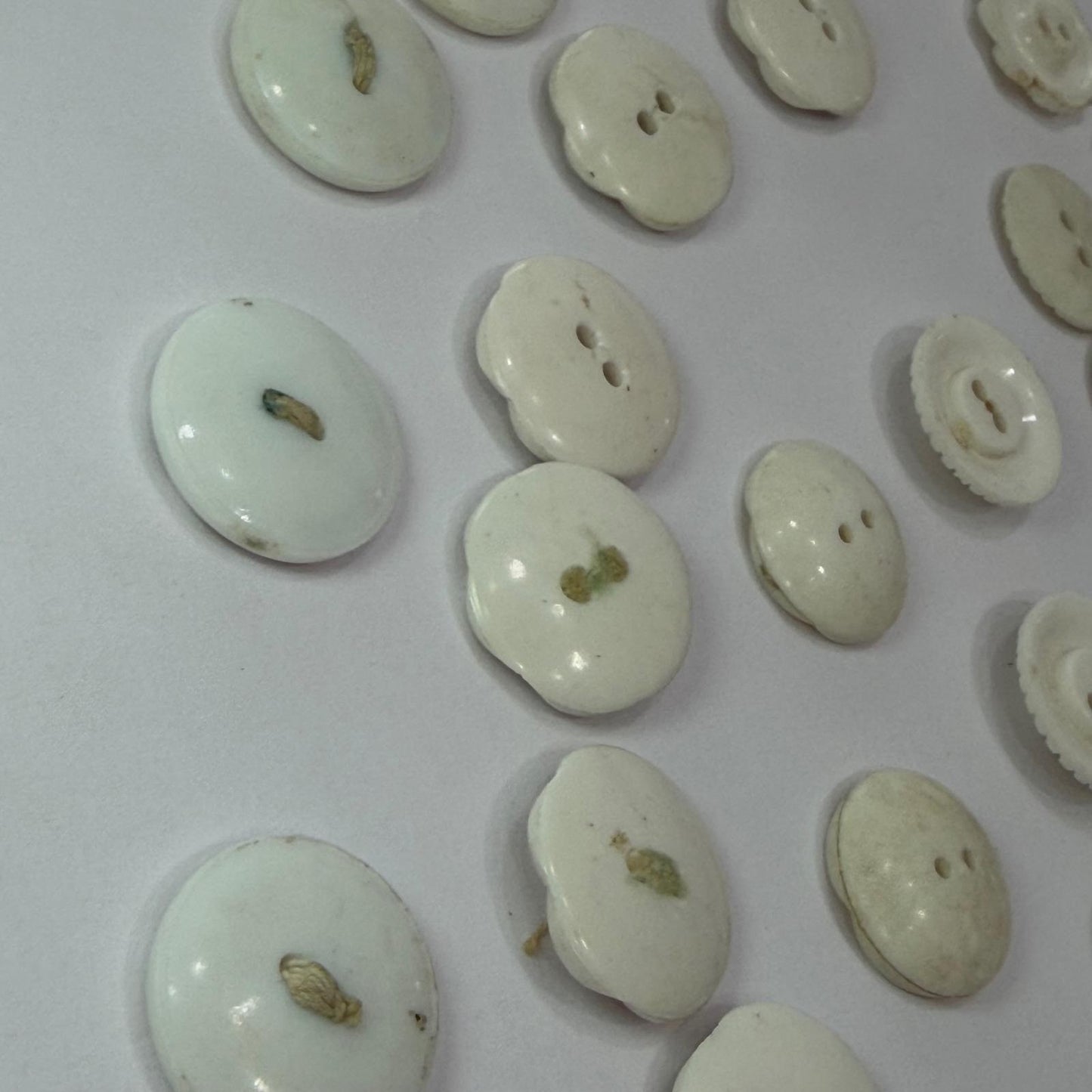 Antique Milk Glass Buttons Mixed Lot Floral Sunburst Victorian White 2Hole 36pc