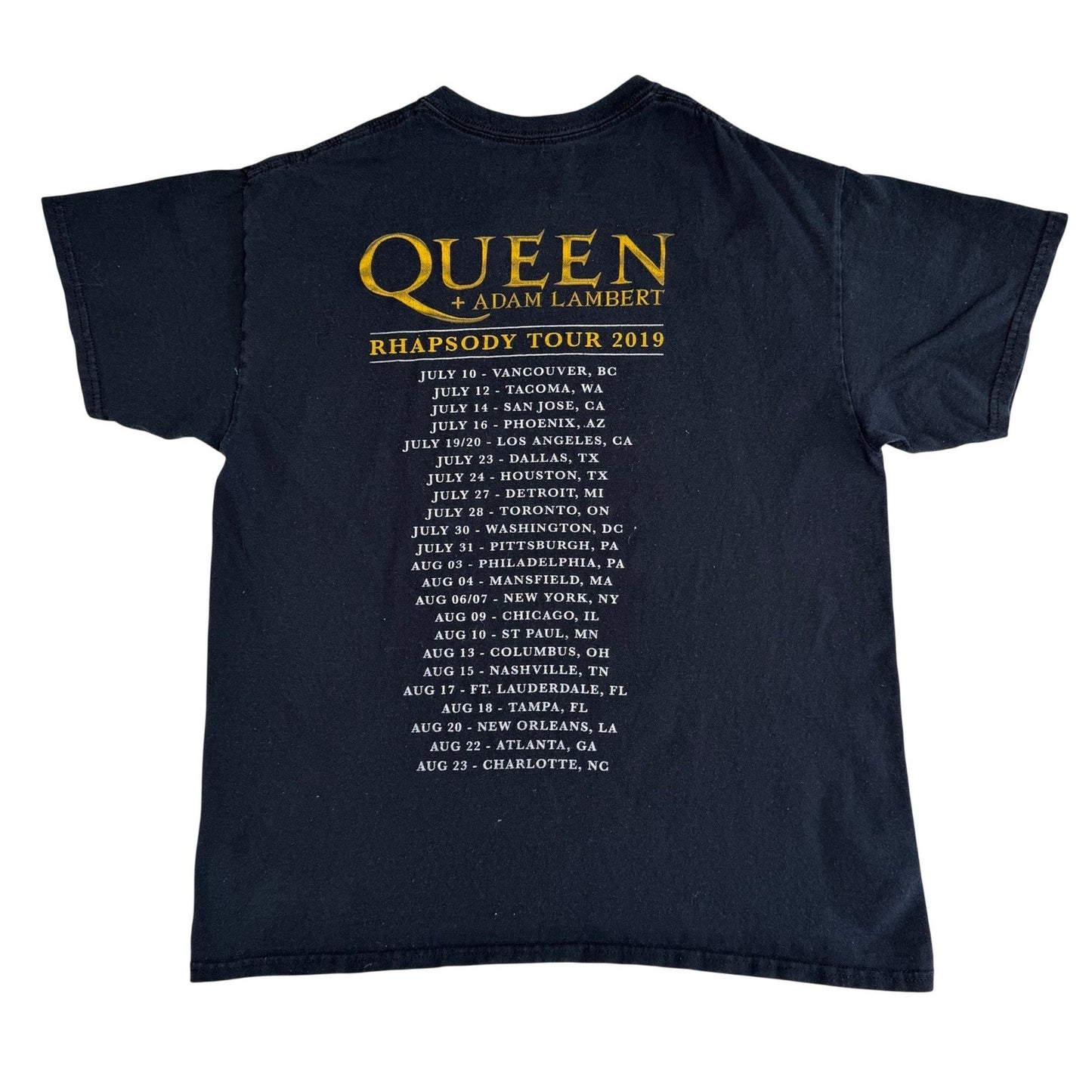 Queen Adam Lambert T Shirt Rhapsody Tour 2019 Band Tee Rock Music Black Large