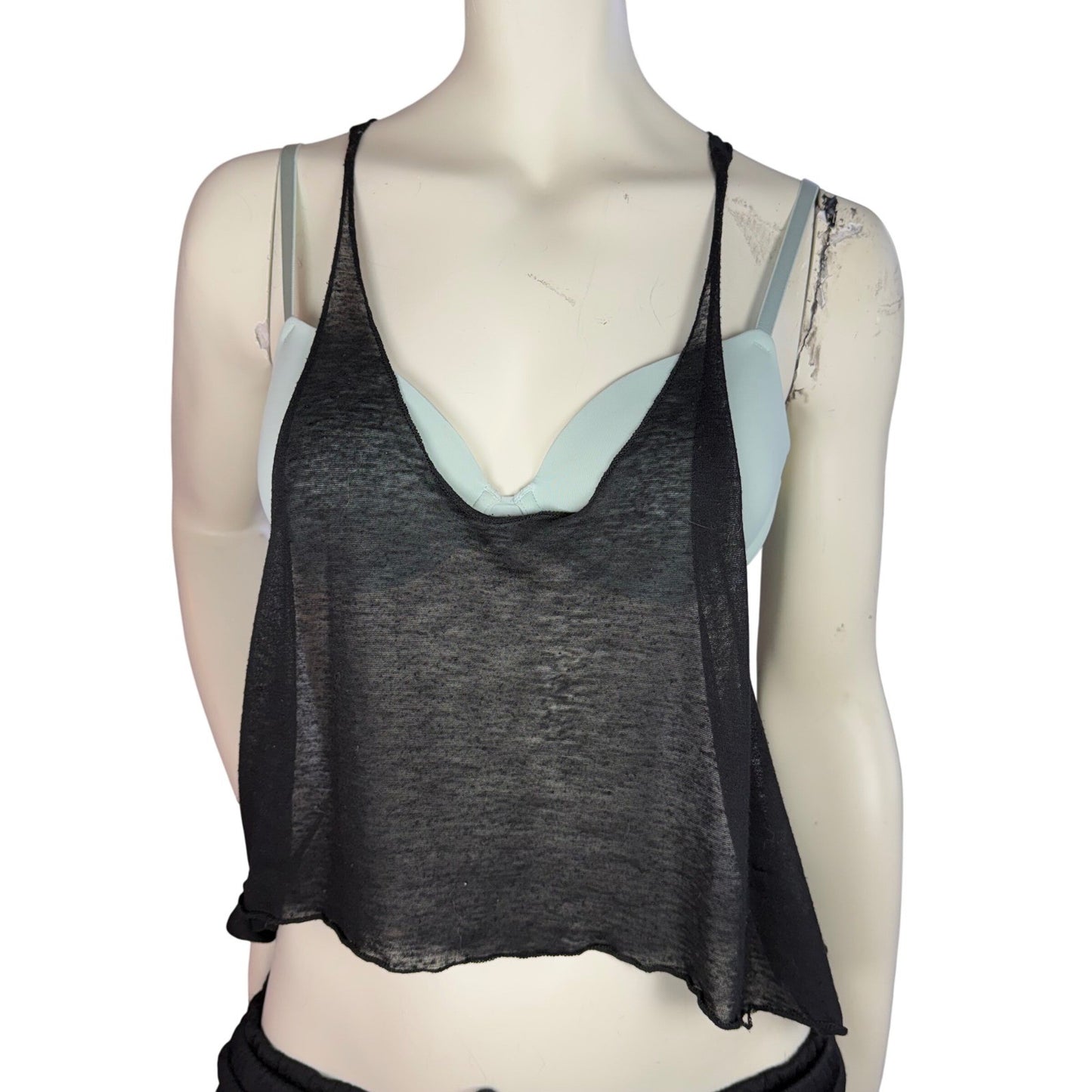 Black Sheer Racerback Crop Top Low Side Streetwear Goth Edgy Grunge Witchy OSFA