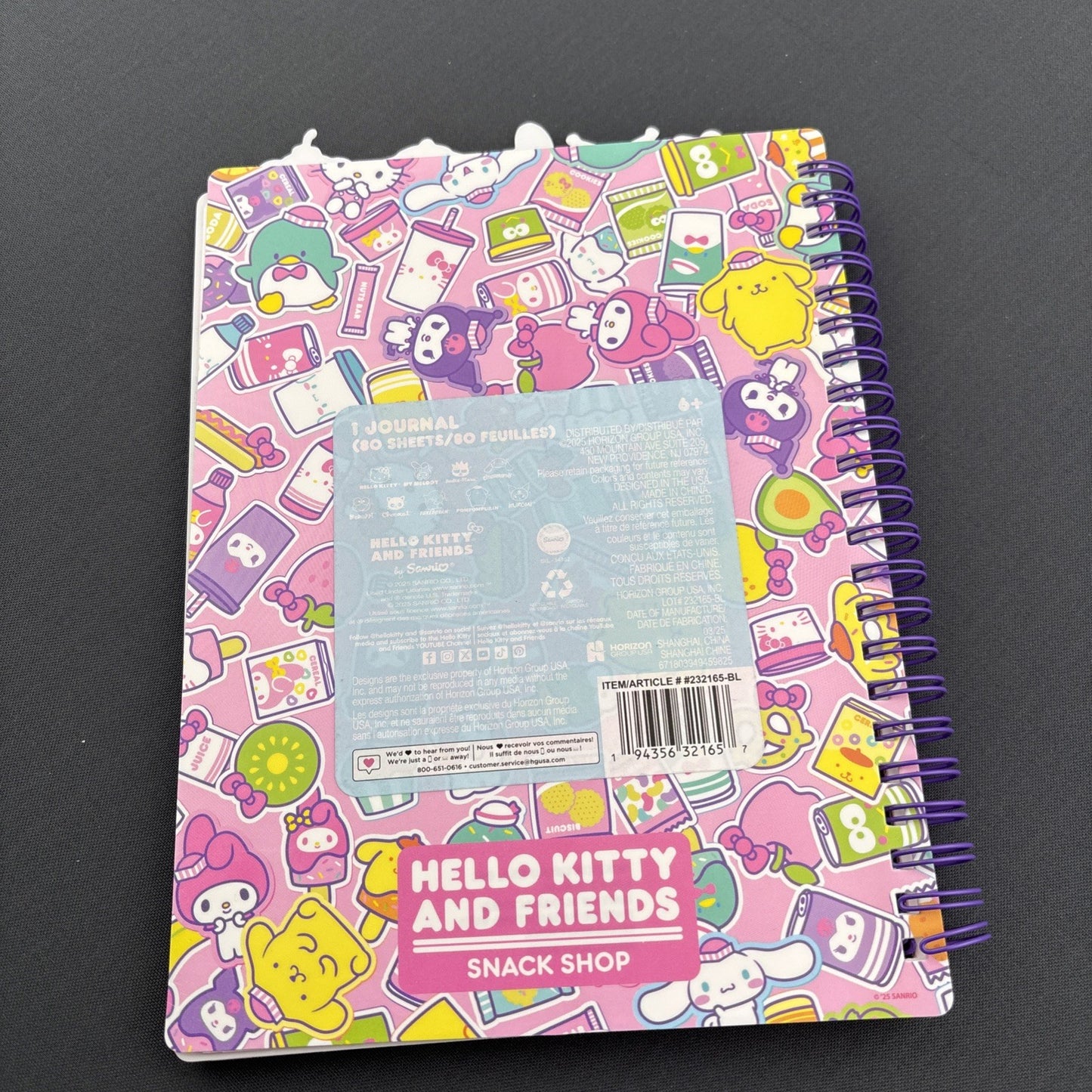 Hello Kitty and Friends Spiral Journal — Kawaii Snack Shop Notebook w/ Tabs
