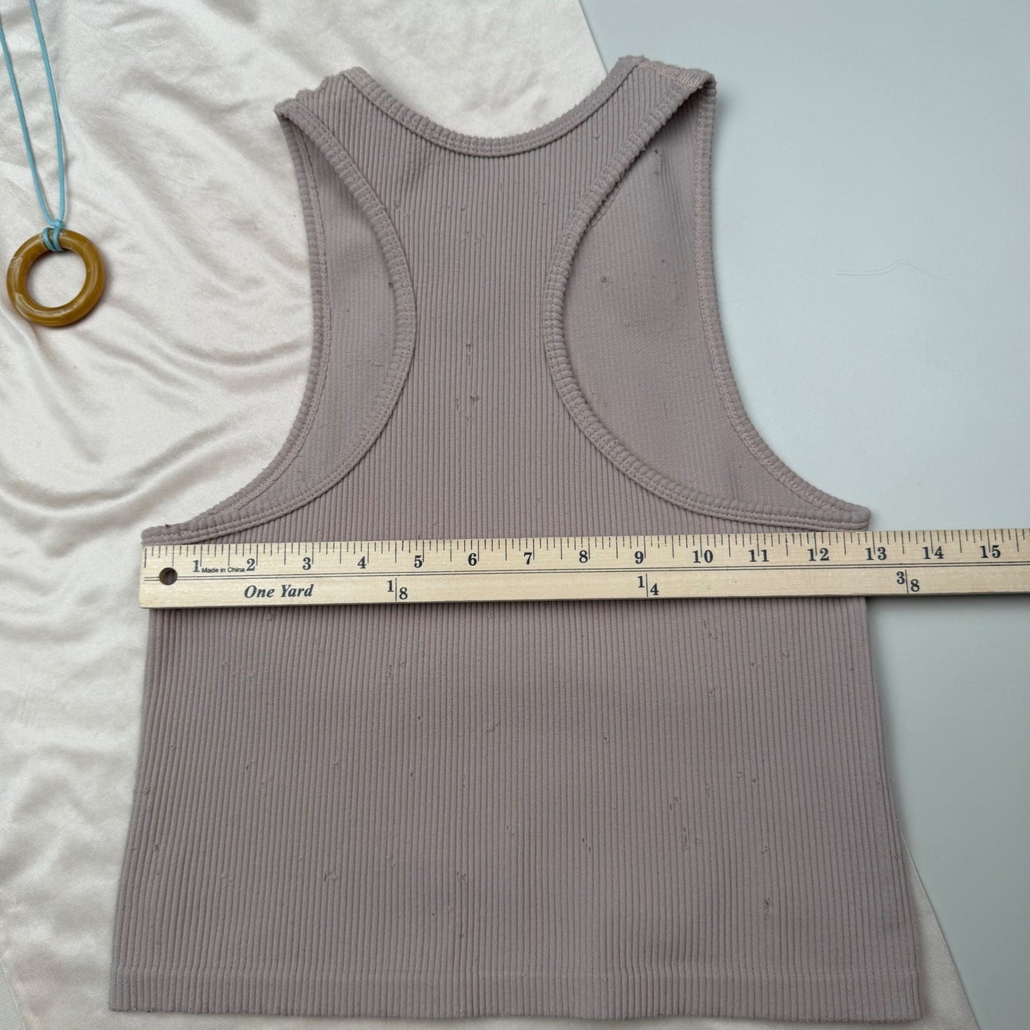 Vintage Handmade Slip + Distressed Ribbed Crop Top - Statement Necklace 3Pc Set