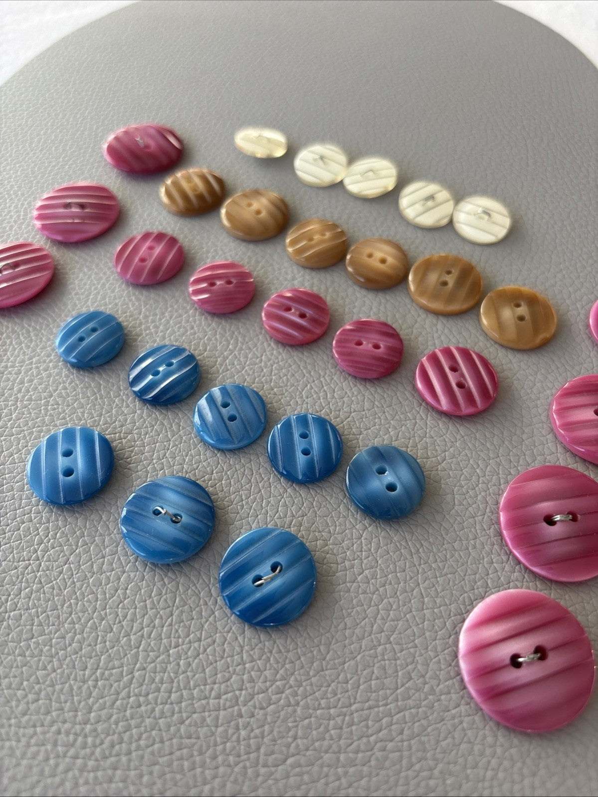 Vintage Striped Button Lot Cream Brown Pink Blue Two-Hole Plastic Sewing Craft