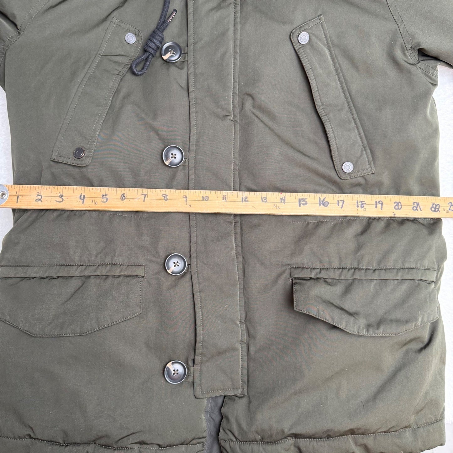 George Parka Jacket Olive Green Faux Fur Hood Military Utility Gorpcore Medium