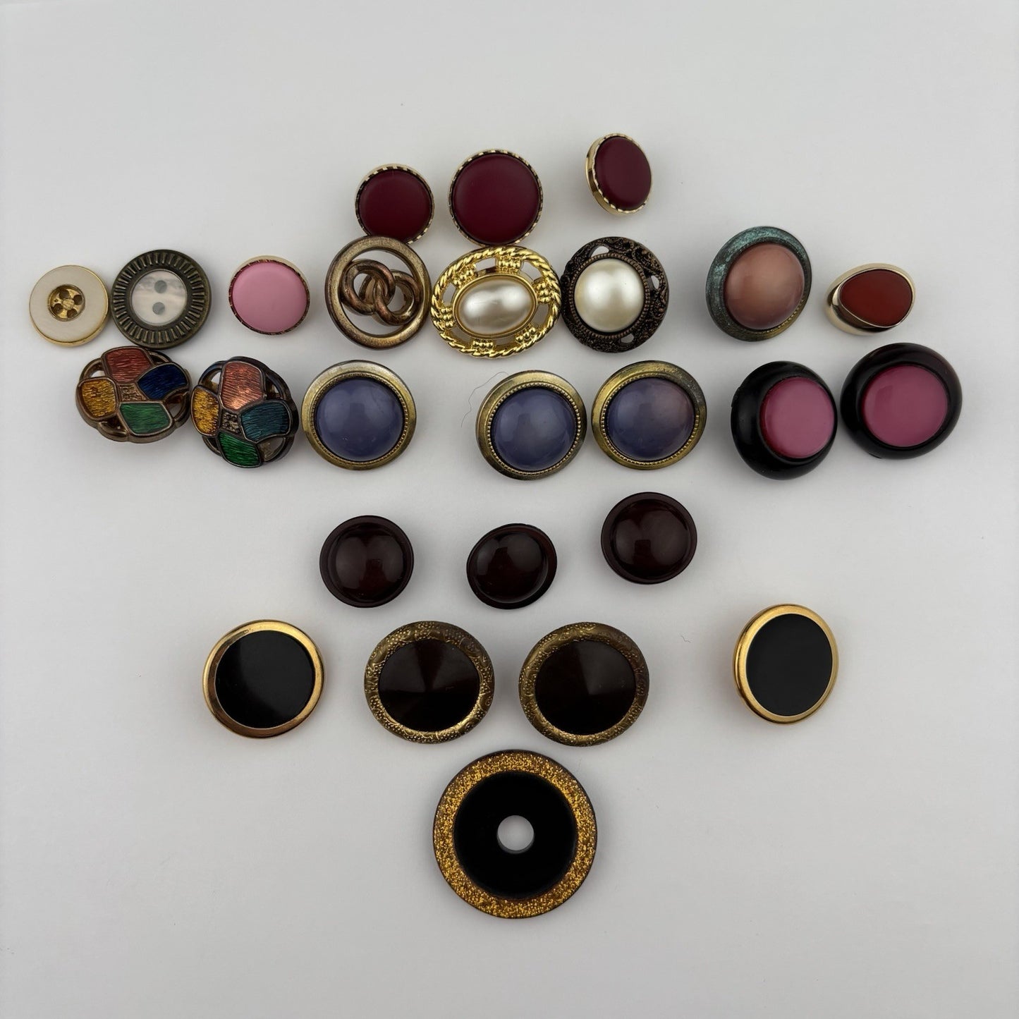 Vintage Jewel-Tone Button Lot – Enamel, Faux Pearl & Gemstone Styles, 25pcs