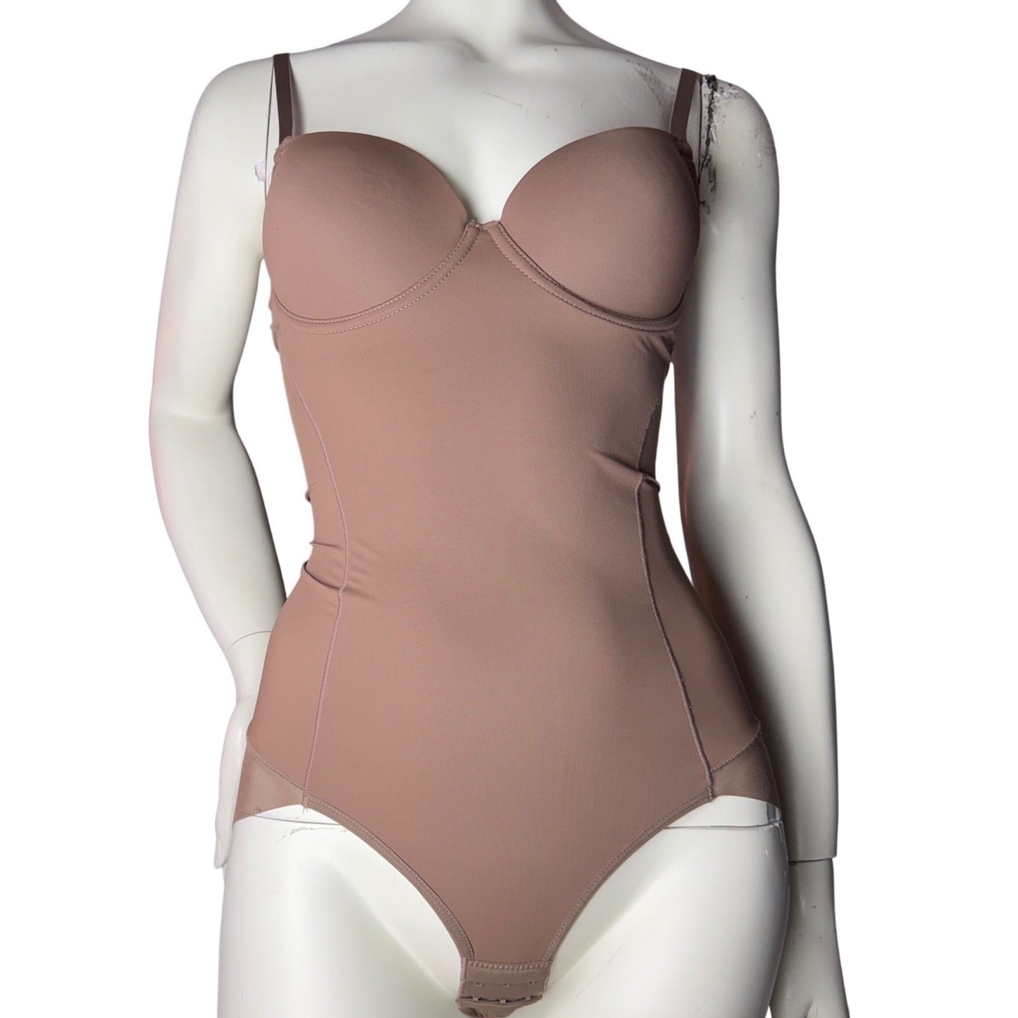 Shapewear Brown Bodysuit Bra Top Underwire Sculpting Mesh  Minimalist Baddie M/L