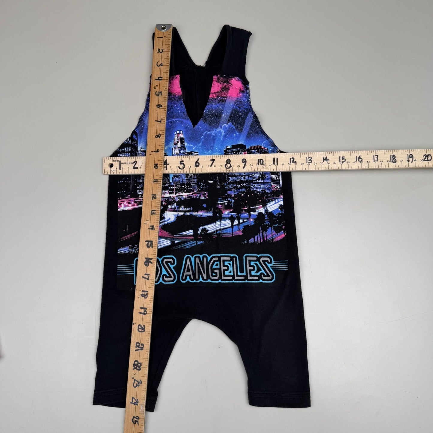 Simple Upcycled Los Angeles Skyline Romper Retro Neon Graphic Kids Size 4T