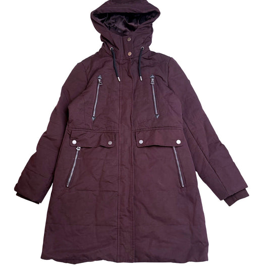 Lucky Brand Quilted Hooded Parka Jacket Burgundy Full Zip Pockets Womens Medium