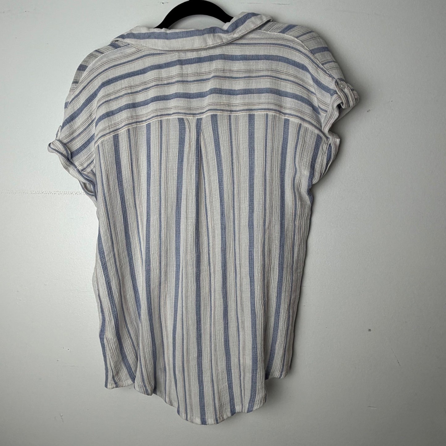 Silver Jeans Blouse Women's Large Blue Striped Gauze Button Down Short Sleeve