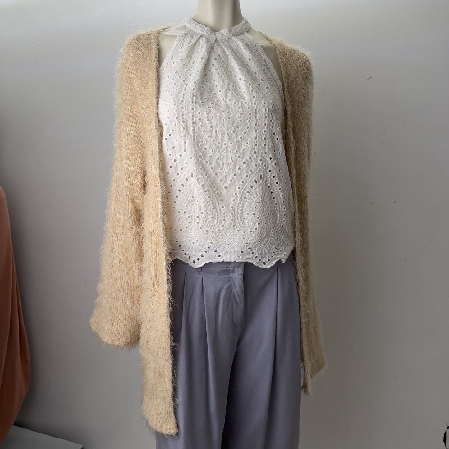 Some Days Lovin Fuzzy Pink Cardigan Eyelash Open Front Sweater  Women’s Small