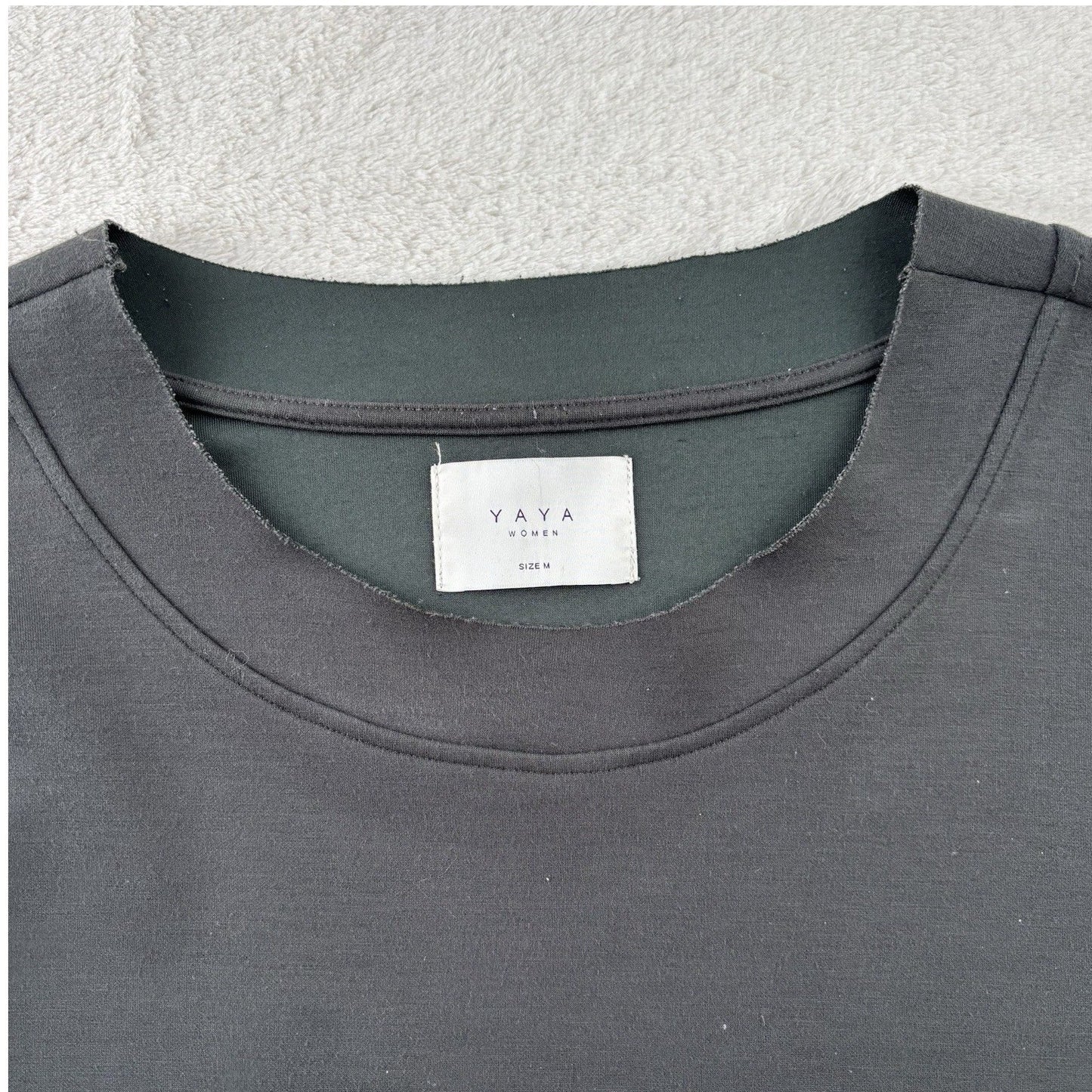 YAYA Women Black Sweatshirt Dress Asymmetrical Hem Minimalist Quiet Luxury M
