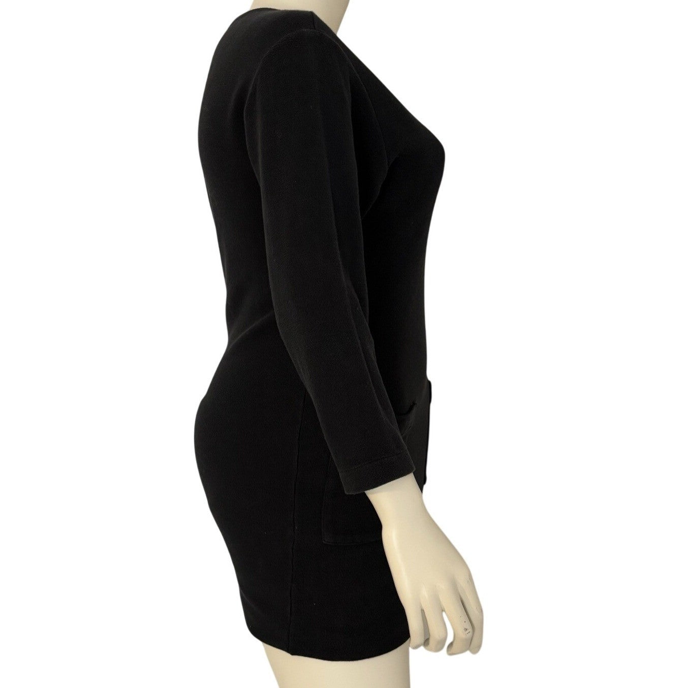 Black Knit Sweatshirt Dress Pocket Mini Tunic by FUN TIME | Long Sleeve | Sz Md