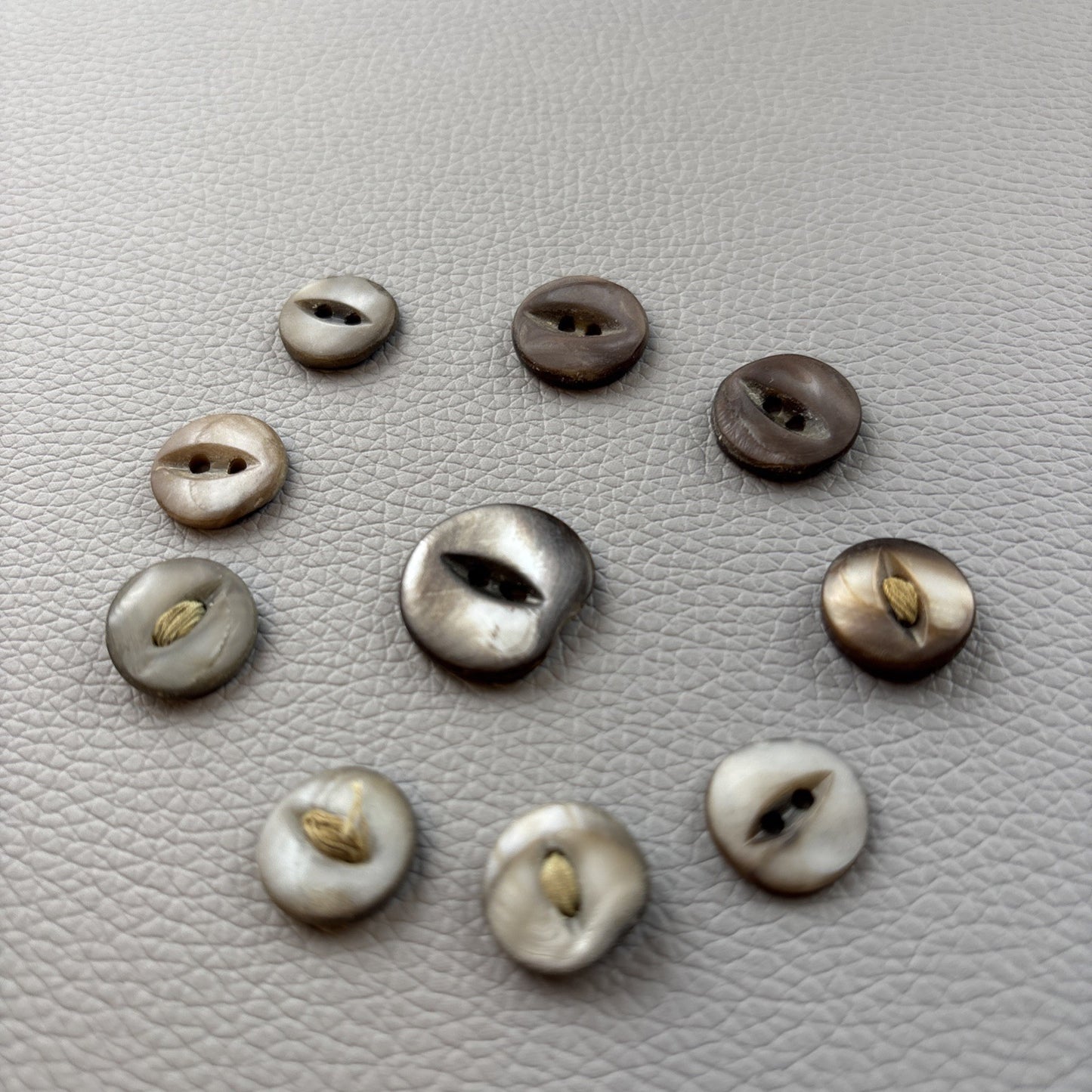 Antique Mother of Pearl Fish Eye Buttons Set of 10 | Early 1900s Carved Shell