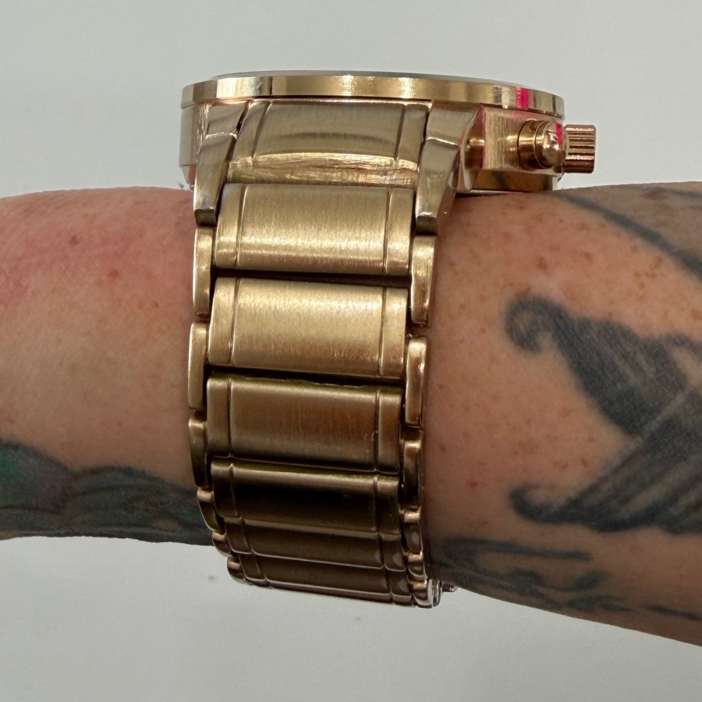 EDJ Gold Tone Chronograph Watch Oversized Statement Quartz Stainless Steel