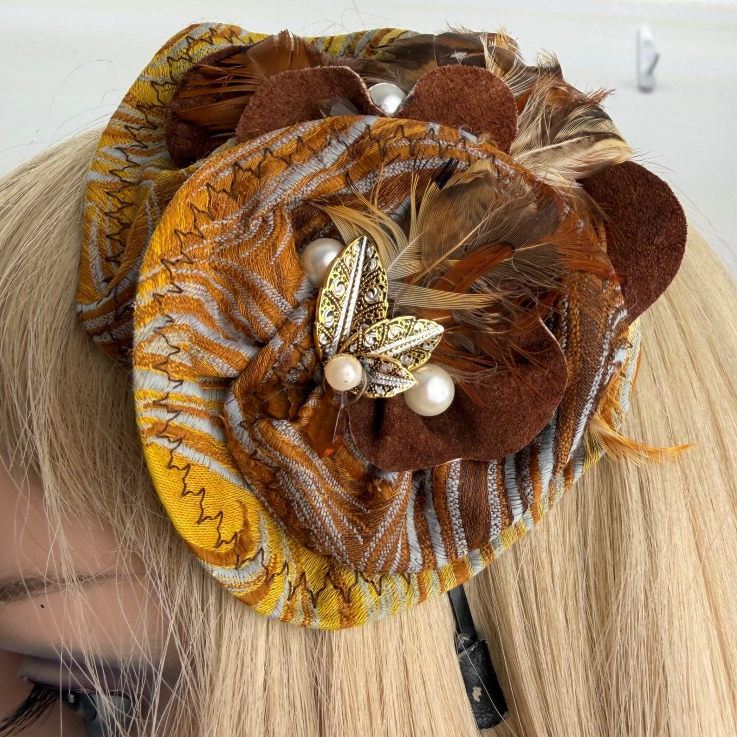 Handmade Fascinator Headband Feather Butterfly Boho Whimsical Fairycore  OS