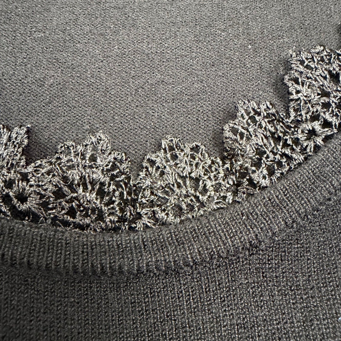 Vintage Tank Top Crochet Lace Trim Scoop Neck Coquette 90s Stretchy Black Small
