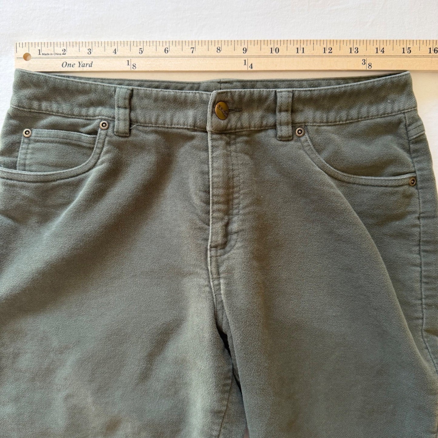 LL Bean Womens 10 PET Corduroy Pants Olive Green Straight Leg Stretch 0FDU2