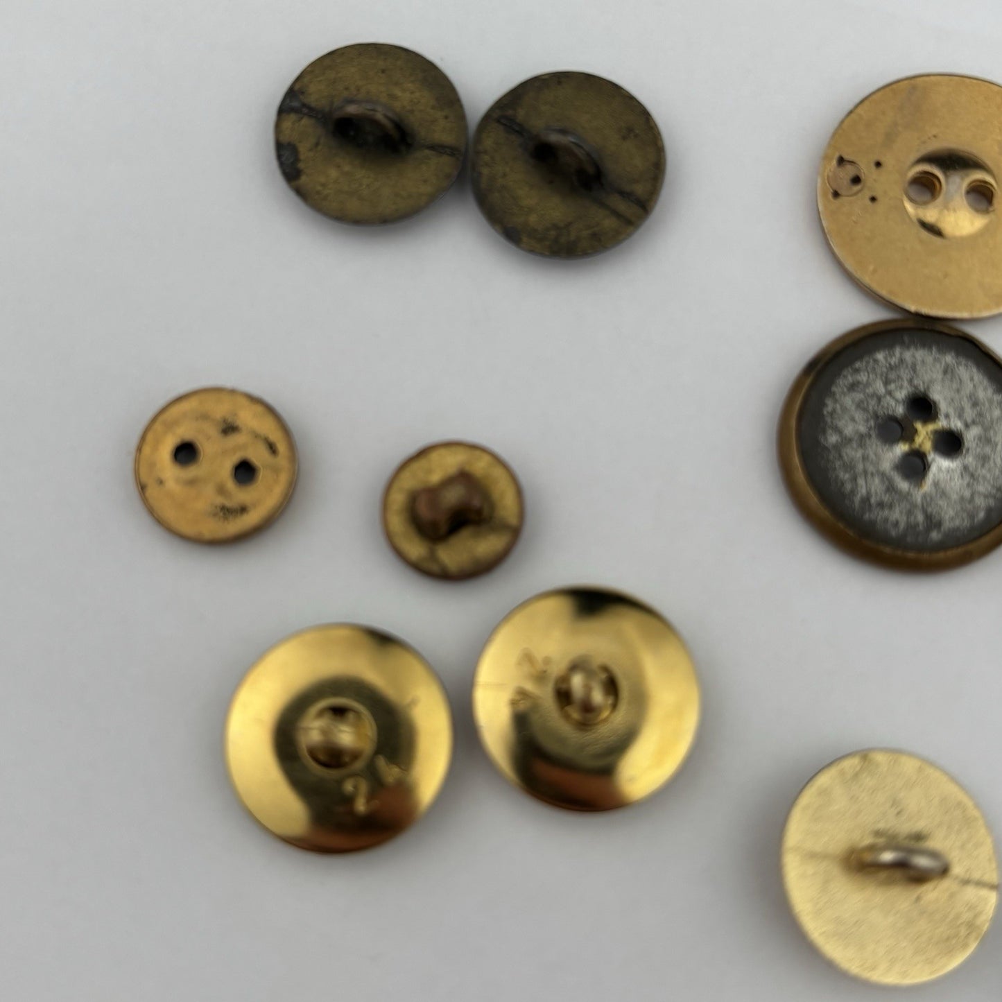 Vintage Brass & Black Button Lot – 29 Enamel Crest, Textured & Etched Designs,