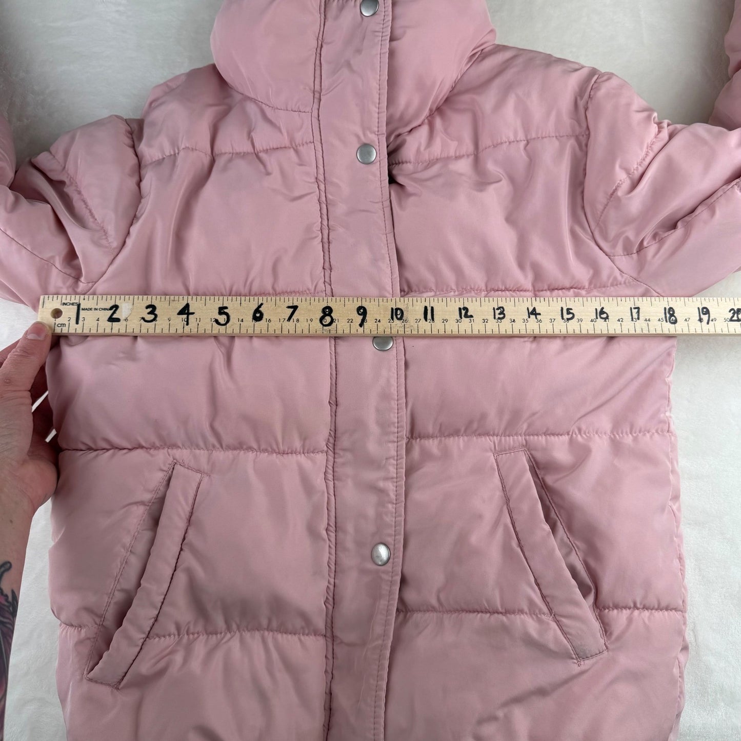 Pink Puffer Jacket Funnel Neck Snap Button Quilted Coat Small Barbiecore Y2K