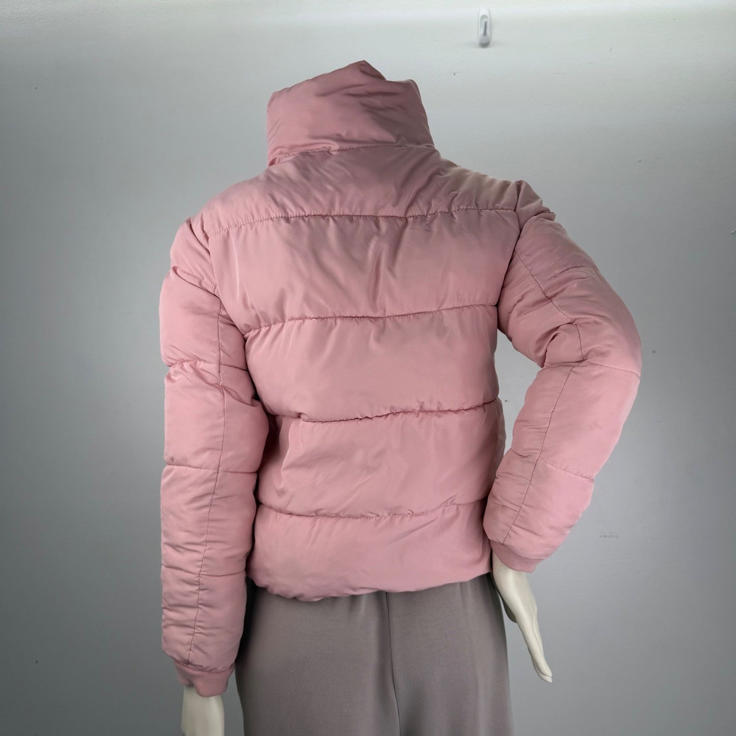 Pink Puffer Jacket Funnel Neck Snap Button Quilted Coat Small Barbiecore Y2K