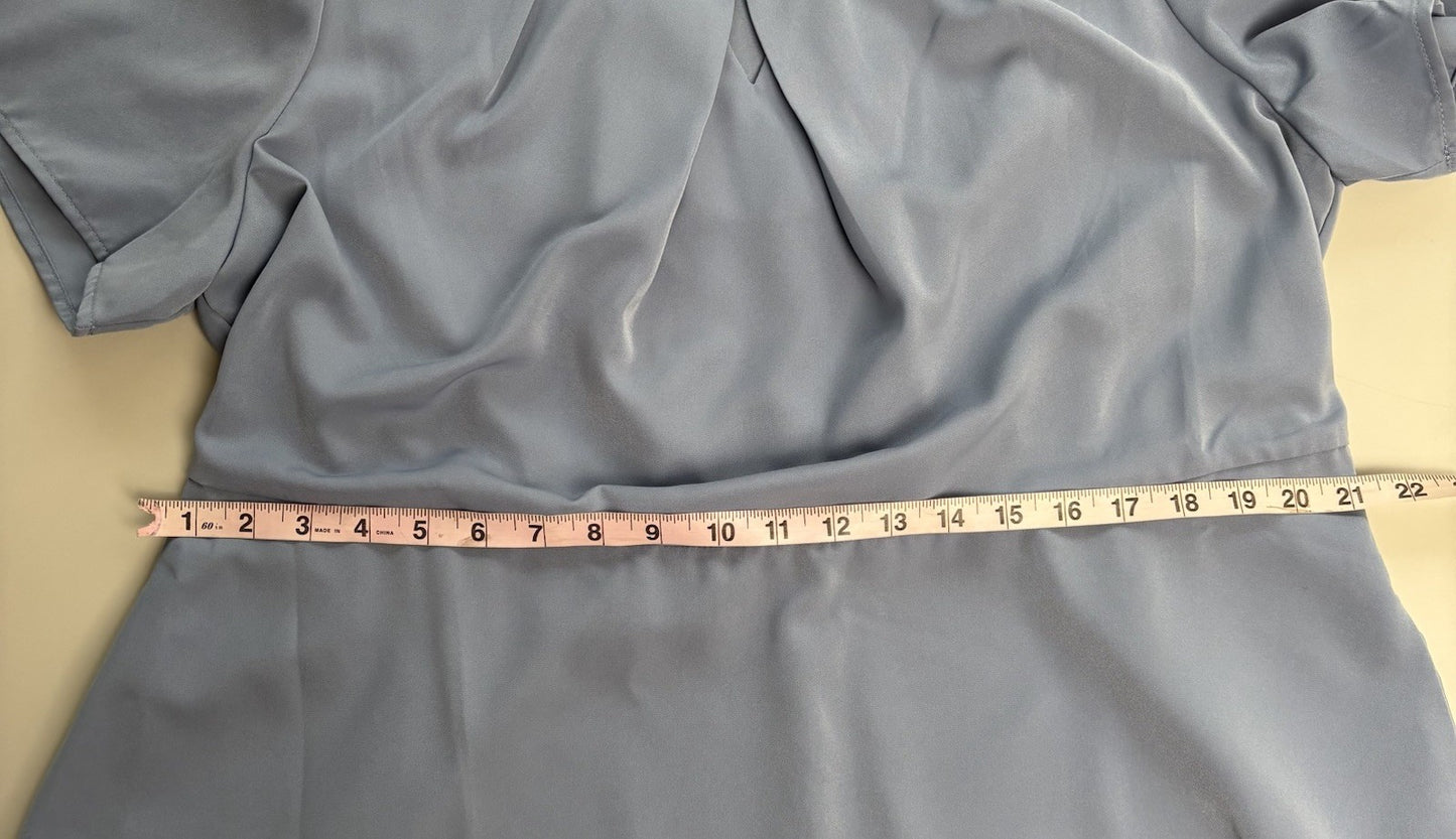 BloomChic Dusty Blue Puff Sleeve Midi Dress Size 14–16 Keyhole Neckline Pockets