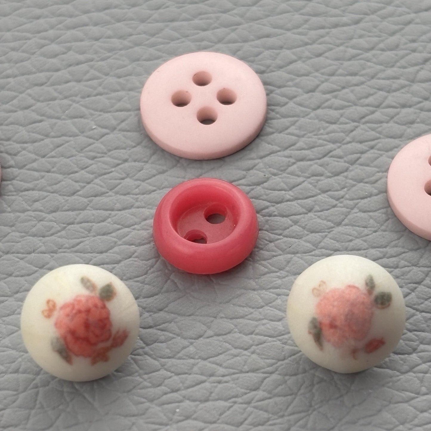 Vintage Rare Tiny Pink Button Lot . Features 1 Pink Disney & 2 Flower Printed