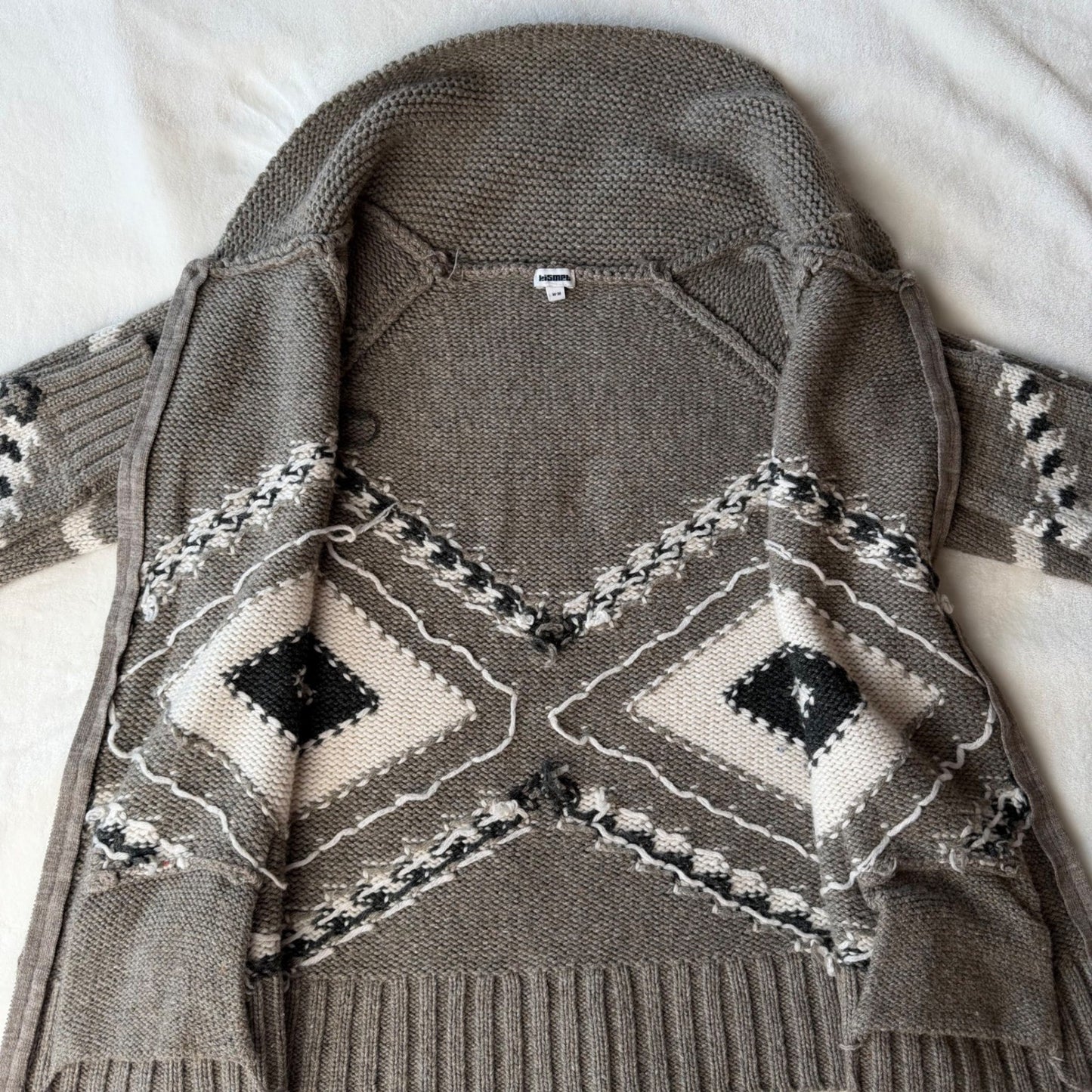 Kismet Zip Up Hooded Cardigan Wool Blend Geometric Cabin Gorpcore Sweater Size M