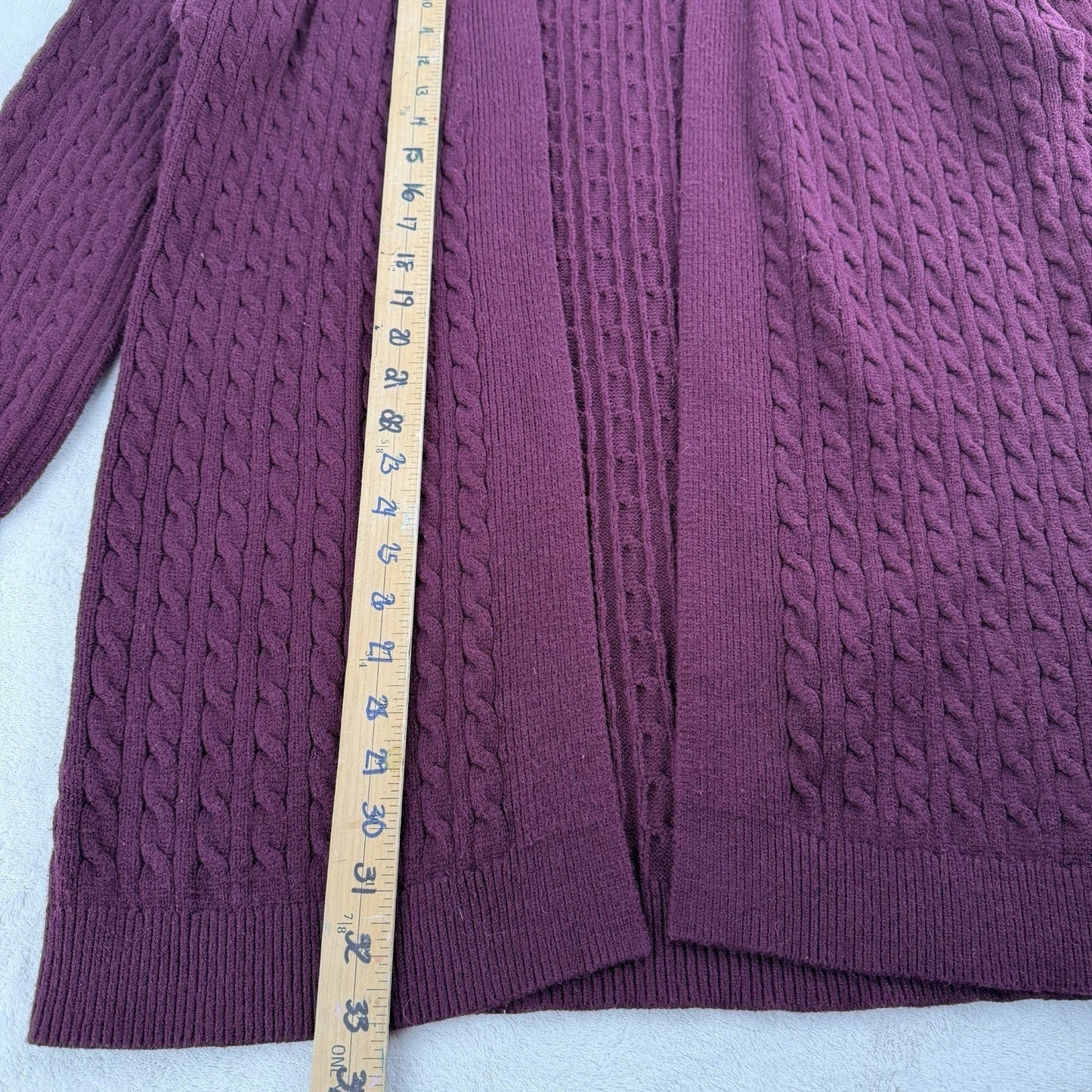 LAURA petites Dark Purple Cardigan Cable Knit Women's Sz Small Open Front Casual