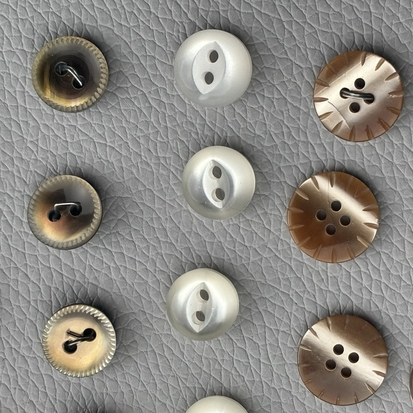 Vintage Button Lot Neutral Mix 50pcs | Shell, Casein, Plastic, Carved & Novelty