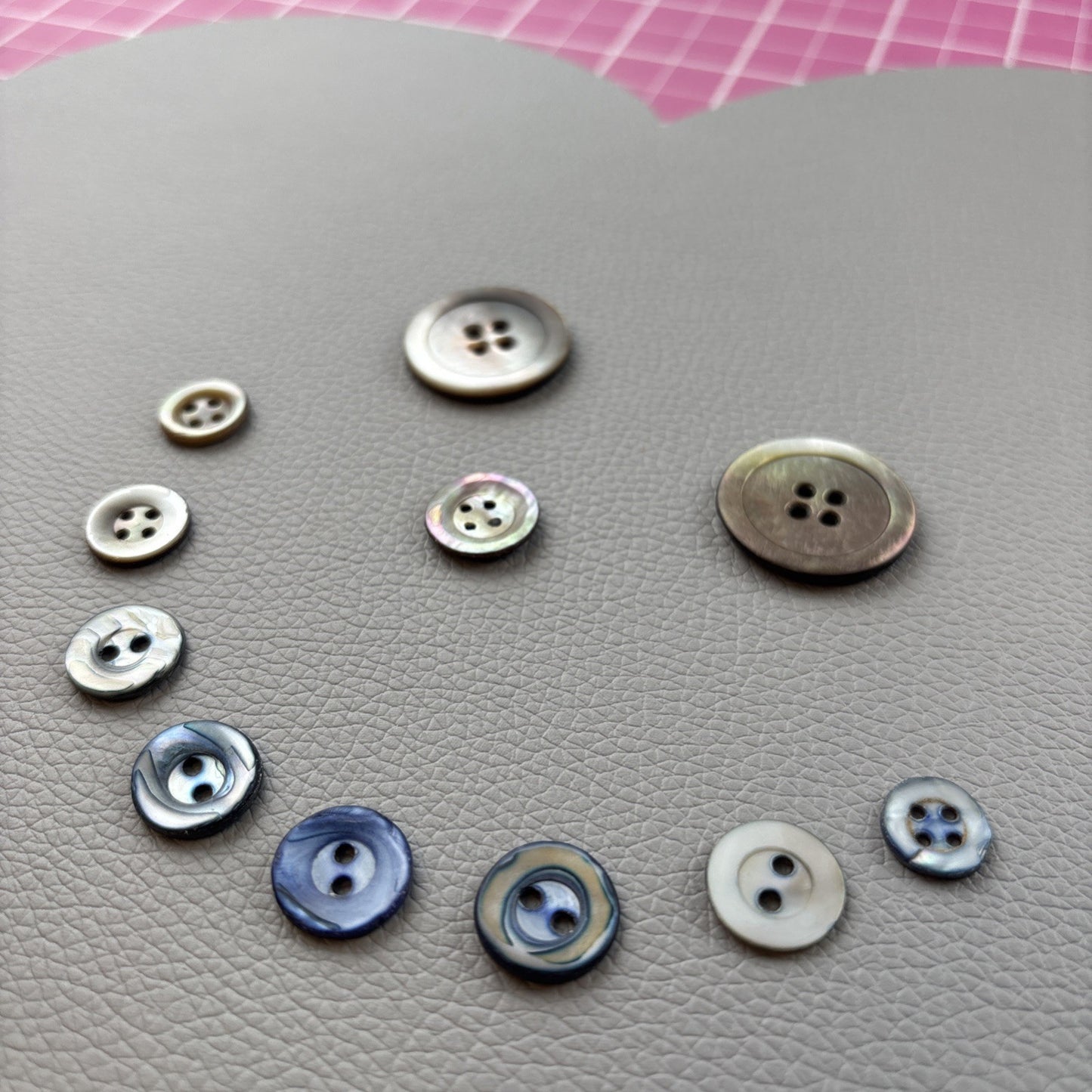 Vintage Mother Of Pearl Buttons. Lot Of 11 Two Hole And Four Hole Round Buttons